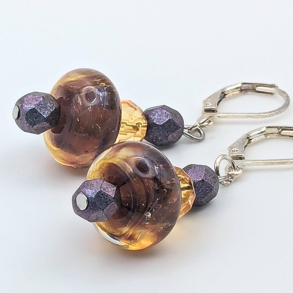 Yellow And Plum Swirled Dangle Earrings image 3