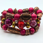 Hot Pink Beaded Bracelets for Women Jewelry Boho Beaded 3 Stacked Set image 2