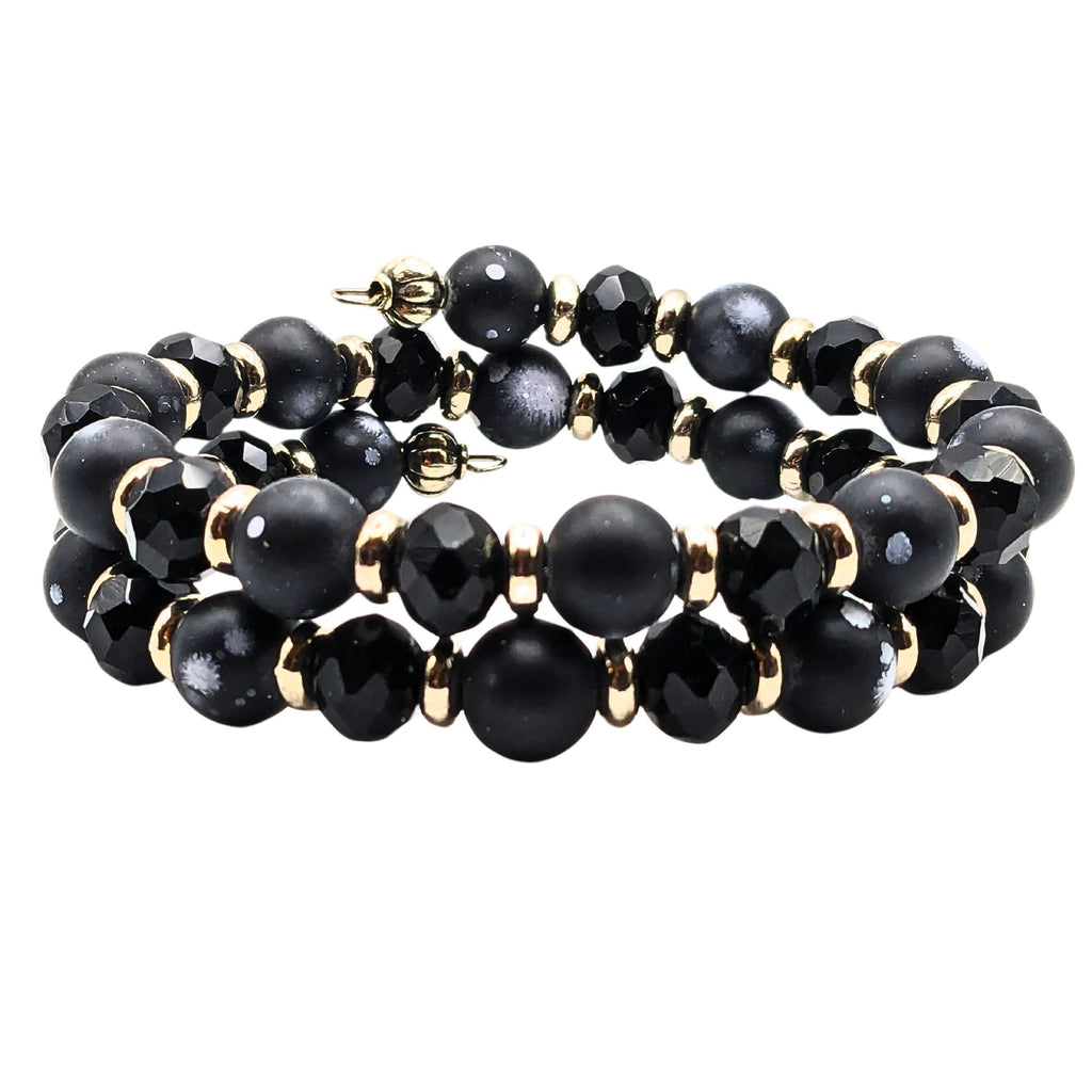 Satin Black Beaded Cuff Bracelet image 1