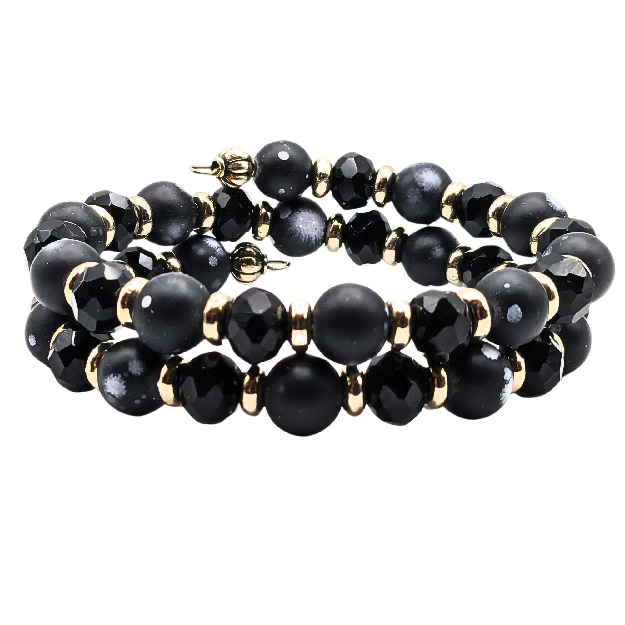 Satin Black Beaded Cuff Bracelet image 1