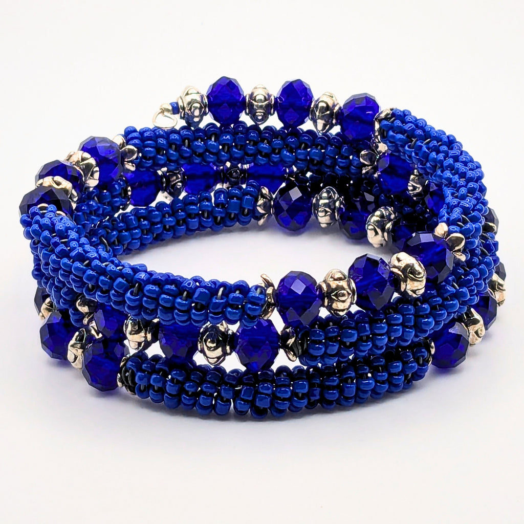 Cobalt Blue Beaded Wrap Cuff Bracelet image 0