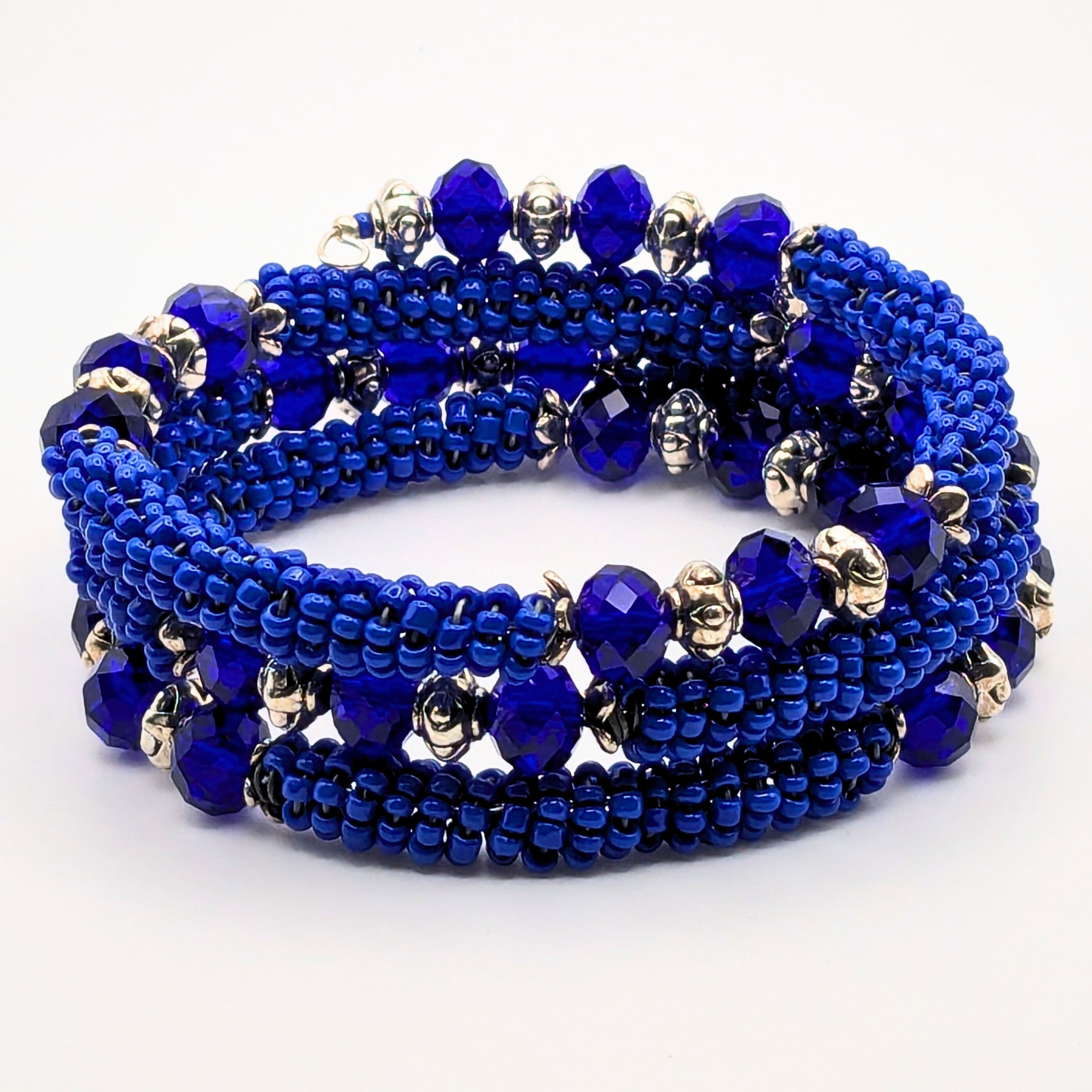 Cobalt Blue Beaded Wrap Cuff Bracelet image 0