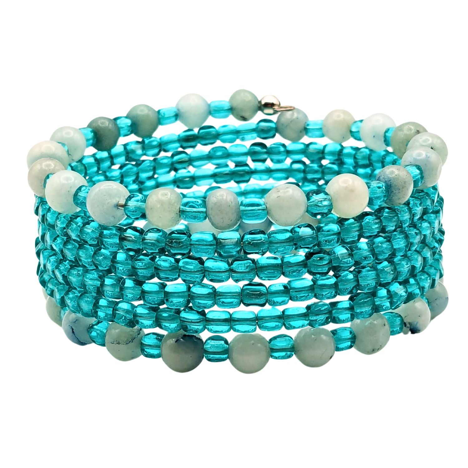6 Layer Teal Beaded Cuff Bracelet image 0