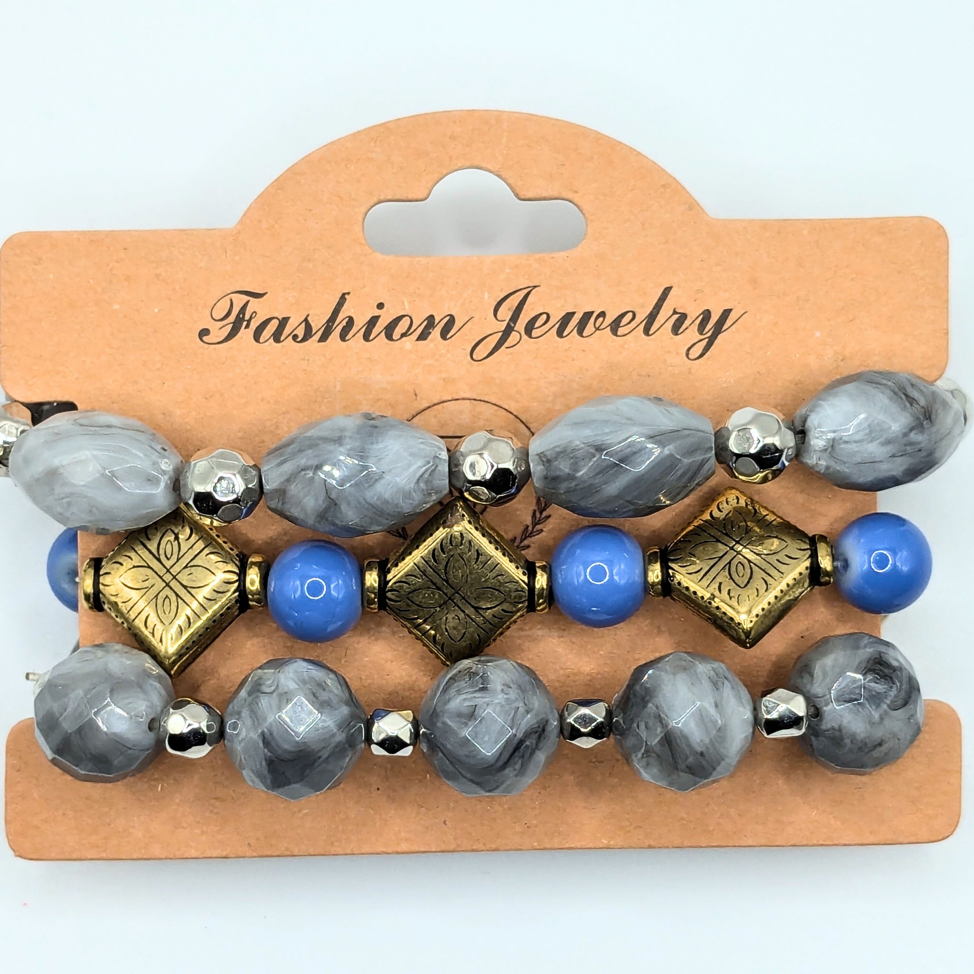 Grey Beaded Bracelets for Women Jewelry Boho Beaded 3 Stacked Set image 0