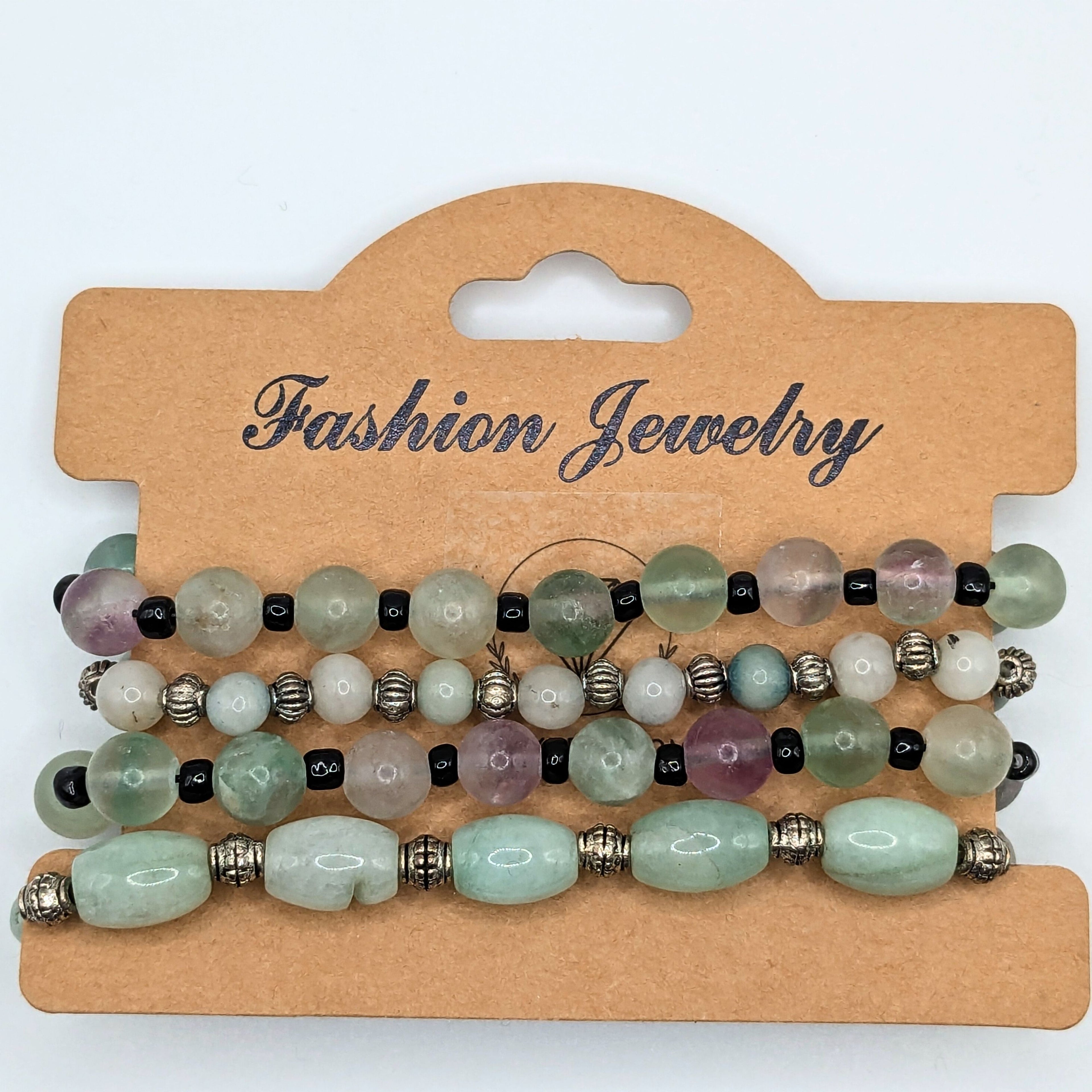 Gemstone Beaded Bracelets for Women Jewelry Boho Beaded 4 Stacked Set image 3