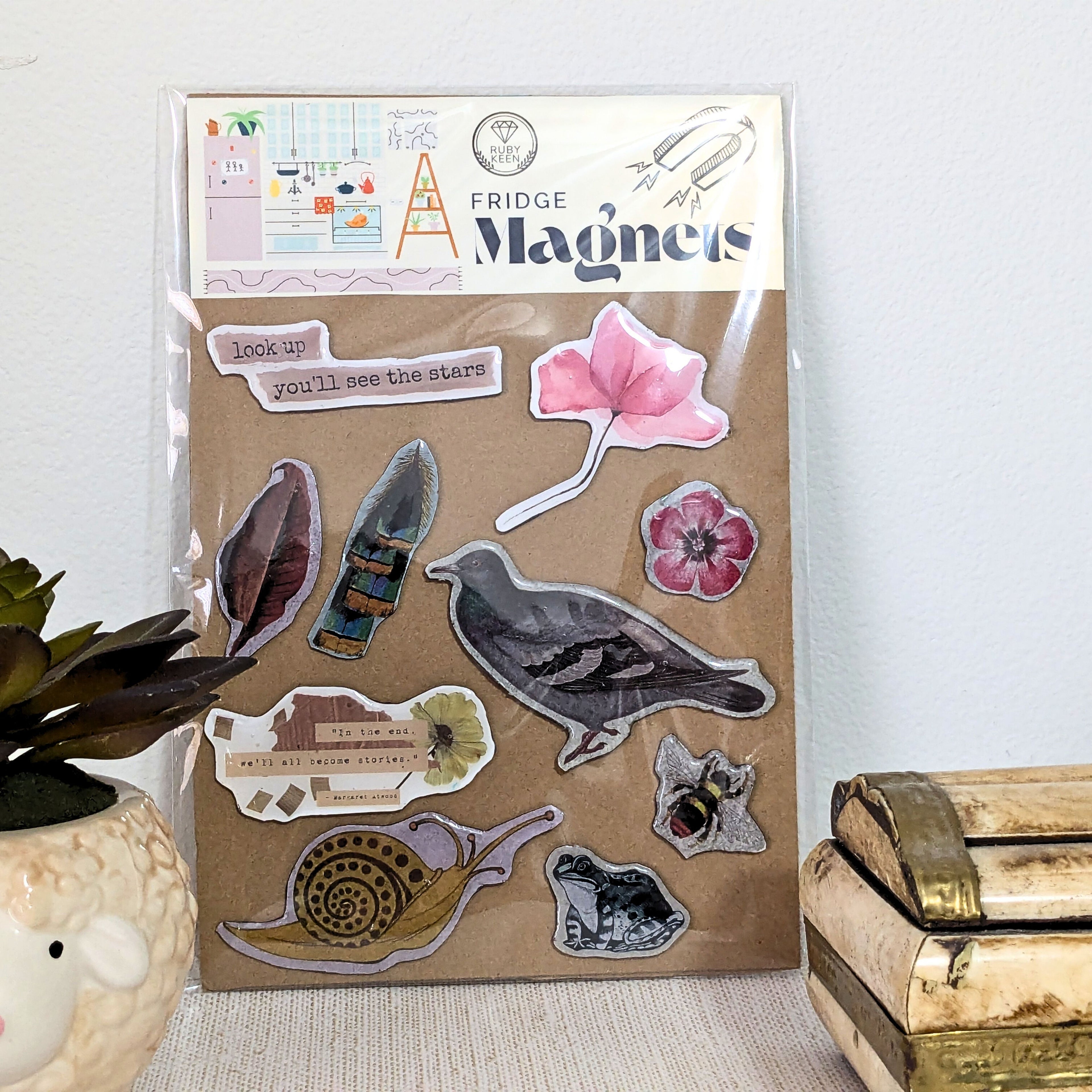 Nature Themed Fridge Magnets Kitchen Decor Flowers Magnets Snails, Birds image 3