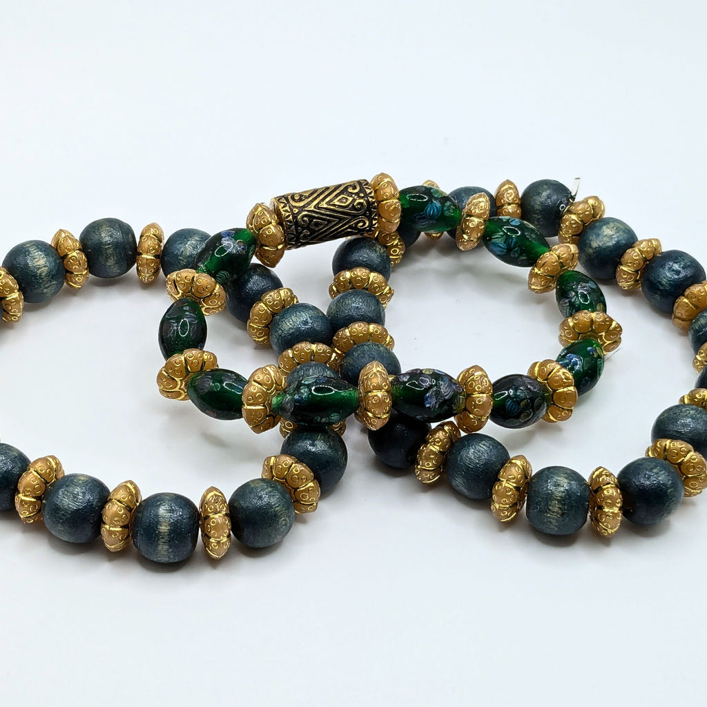 Deep Teal Beaded Bracelets for Women Jewelry Boho Beaded 3 Stacked Set image 4