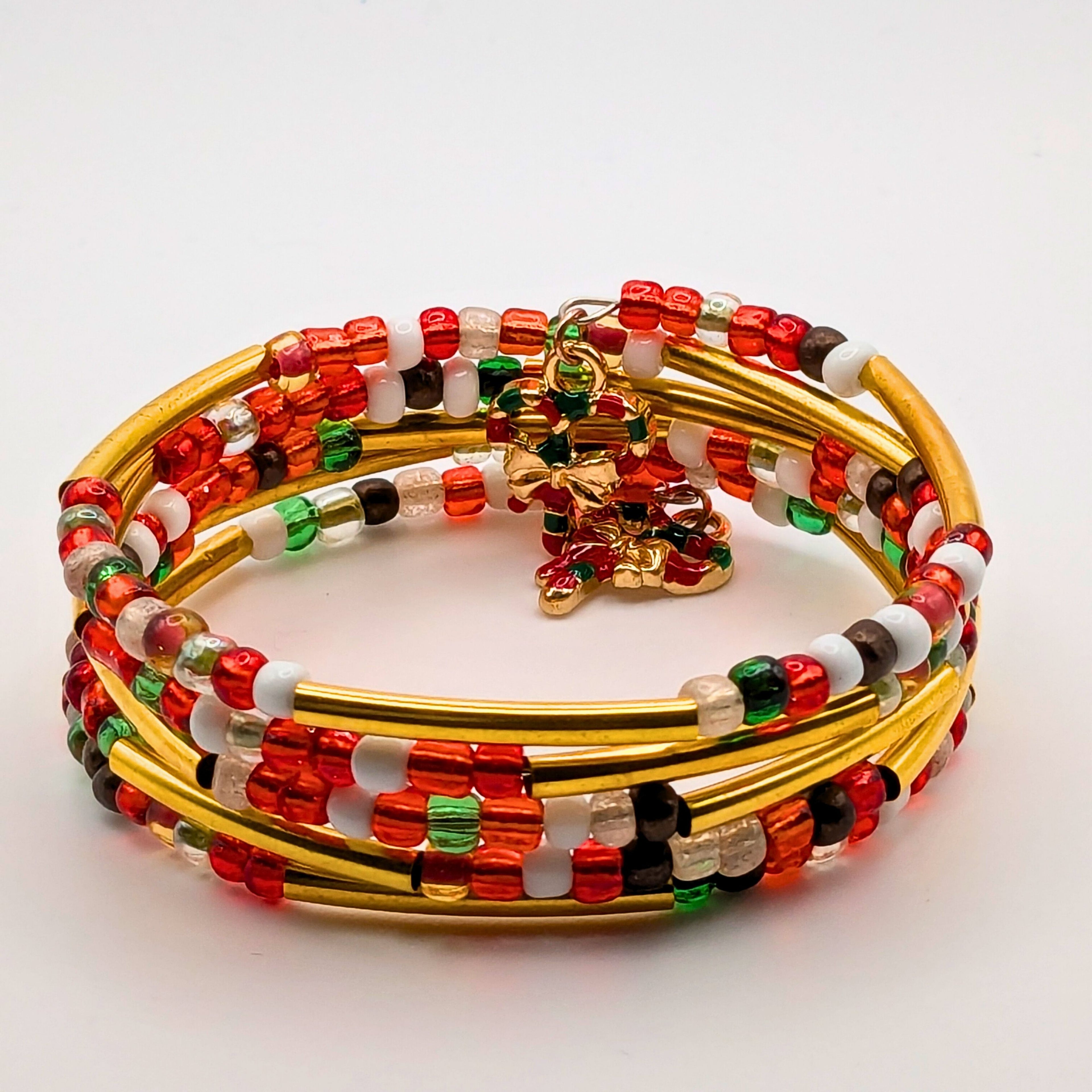 Golden Christmas Beaded Wrap Cuff Bracelet image 0