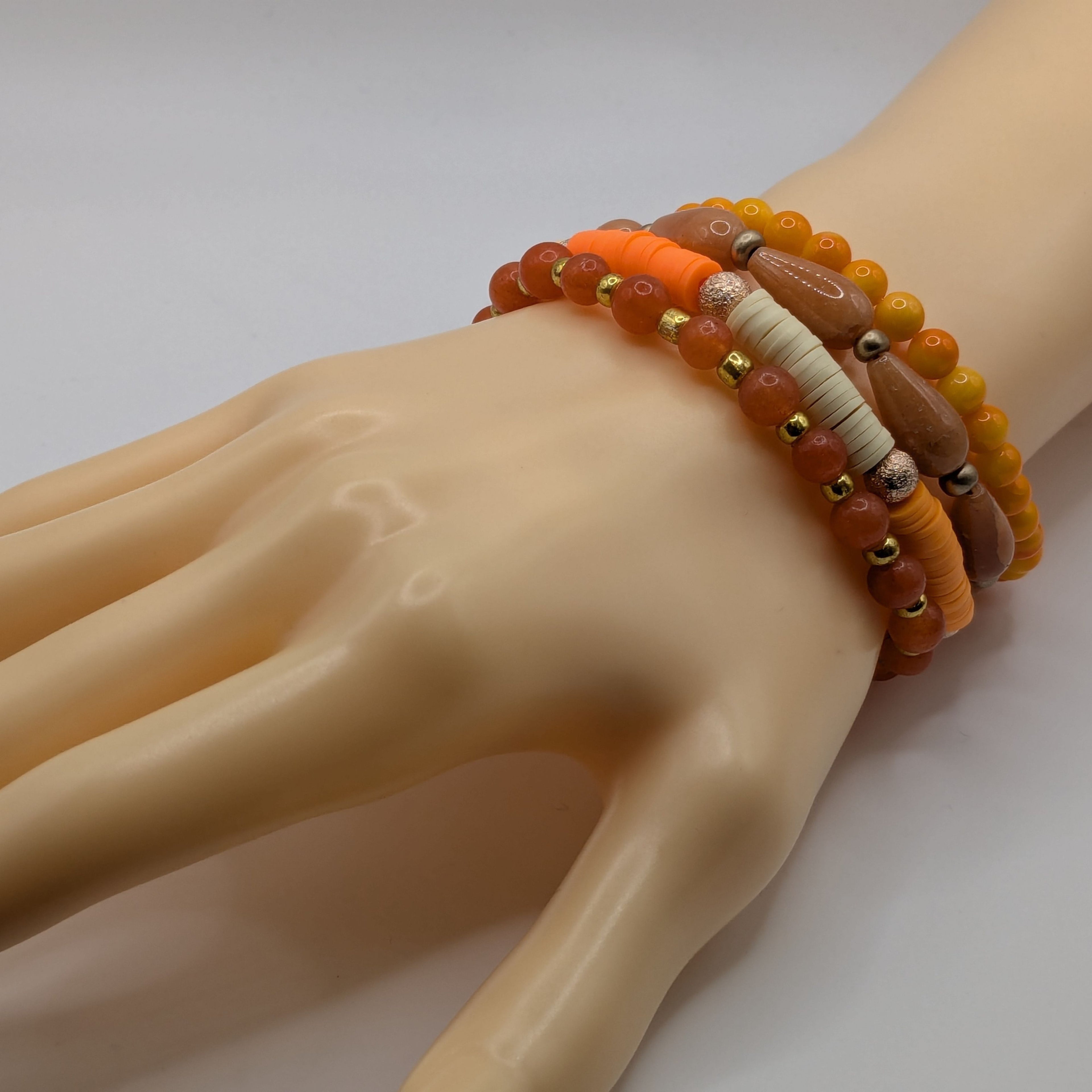 Orange Beaded Bracelets for Women Jewelry Boho Beaded 4 Stacked Set image 2