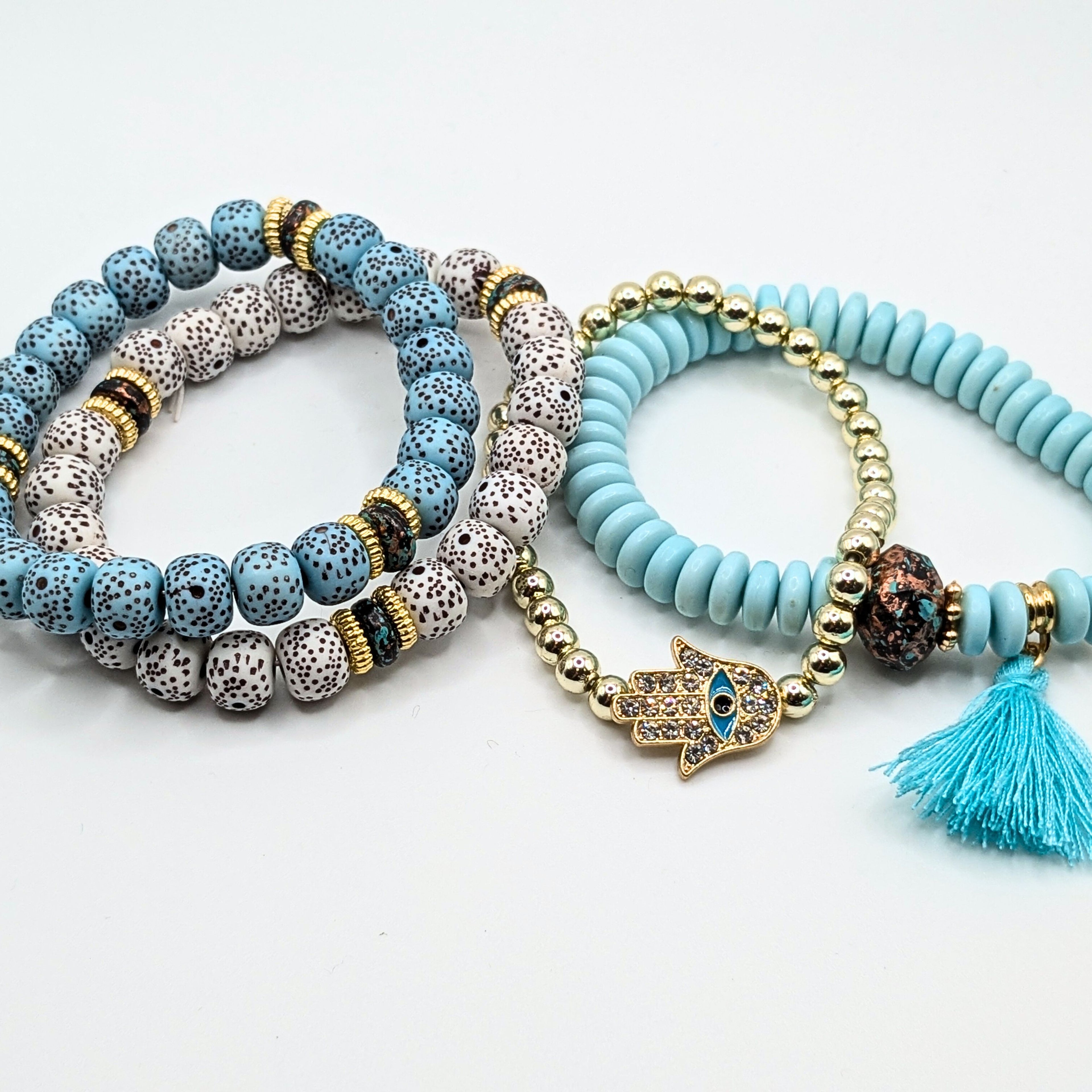 Baby Blue Beaded Bracelets for Women Jewelry Boho Beaded 4 Stacked Set image 3