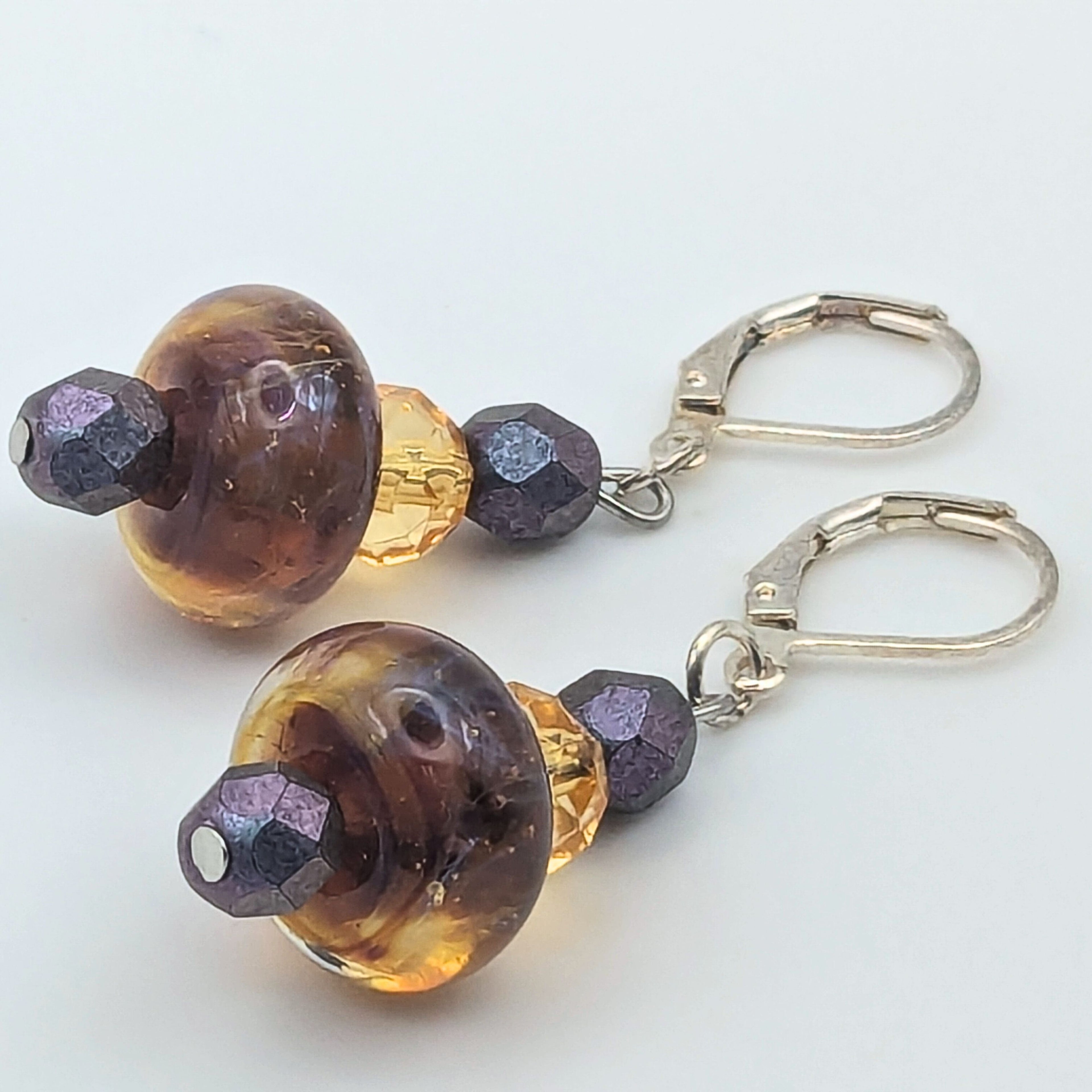 Yellow And Plum Swirled Dangle Earrings image 4