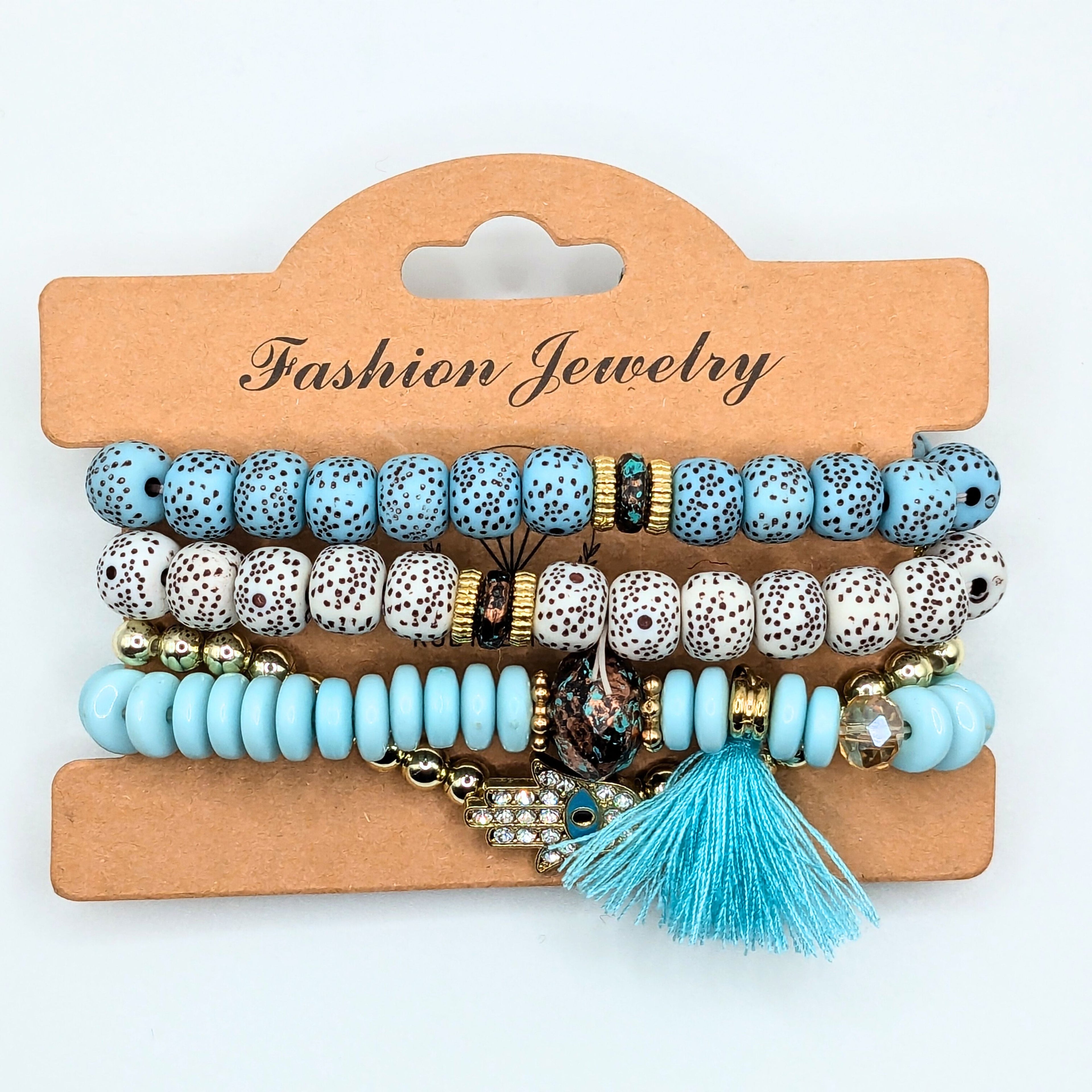 Baby Blue Beaded Bracelets for Women Jewelry Boho Beaded 4 Stacked Set image 0