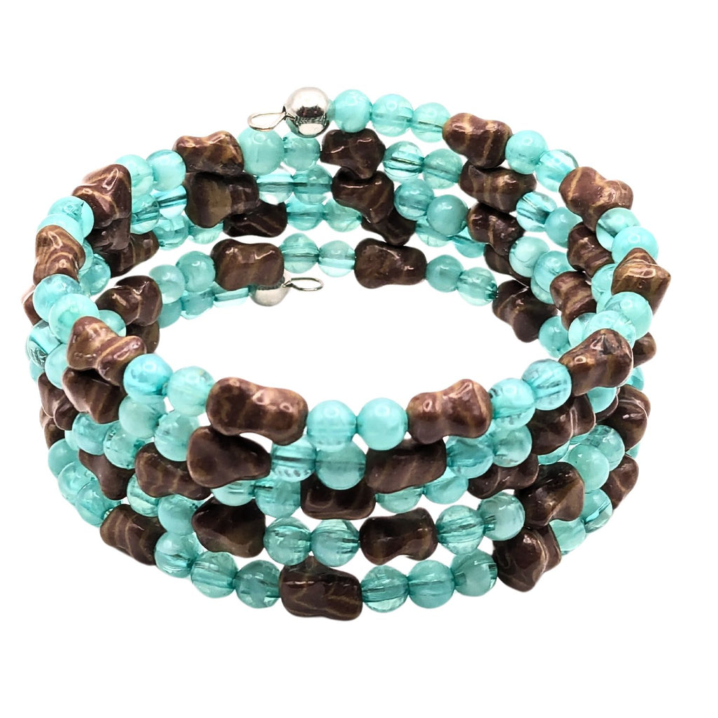 Light Blue And Brown Beaded Cuff Bracelet image 2