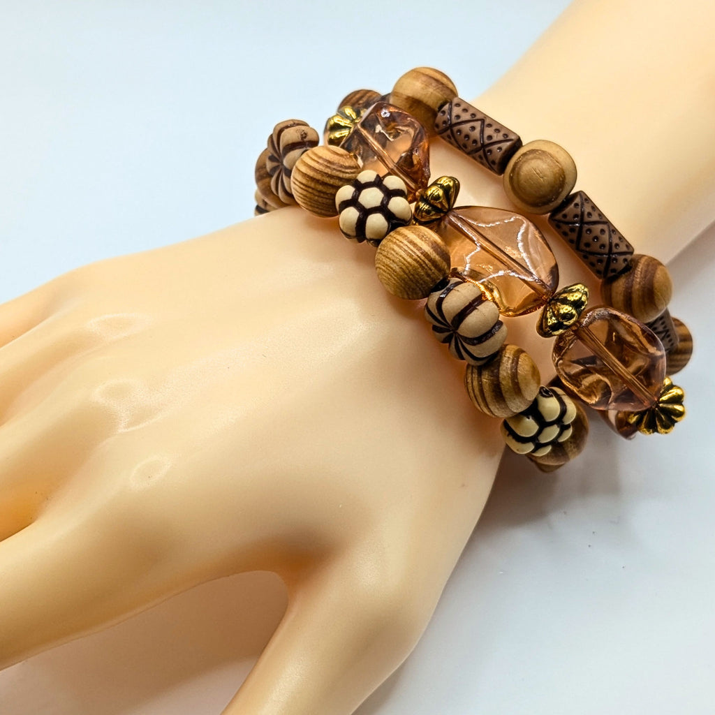 Brown Beaded Bracelets for Women Jewelry Boho Beaded 3 Stacked Set image 0
