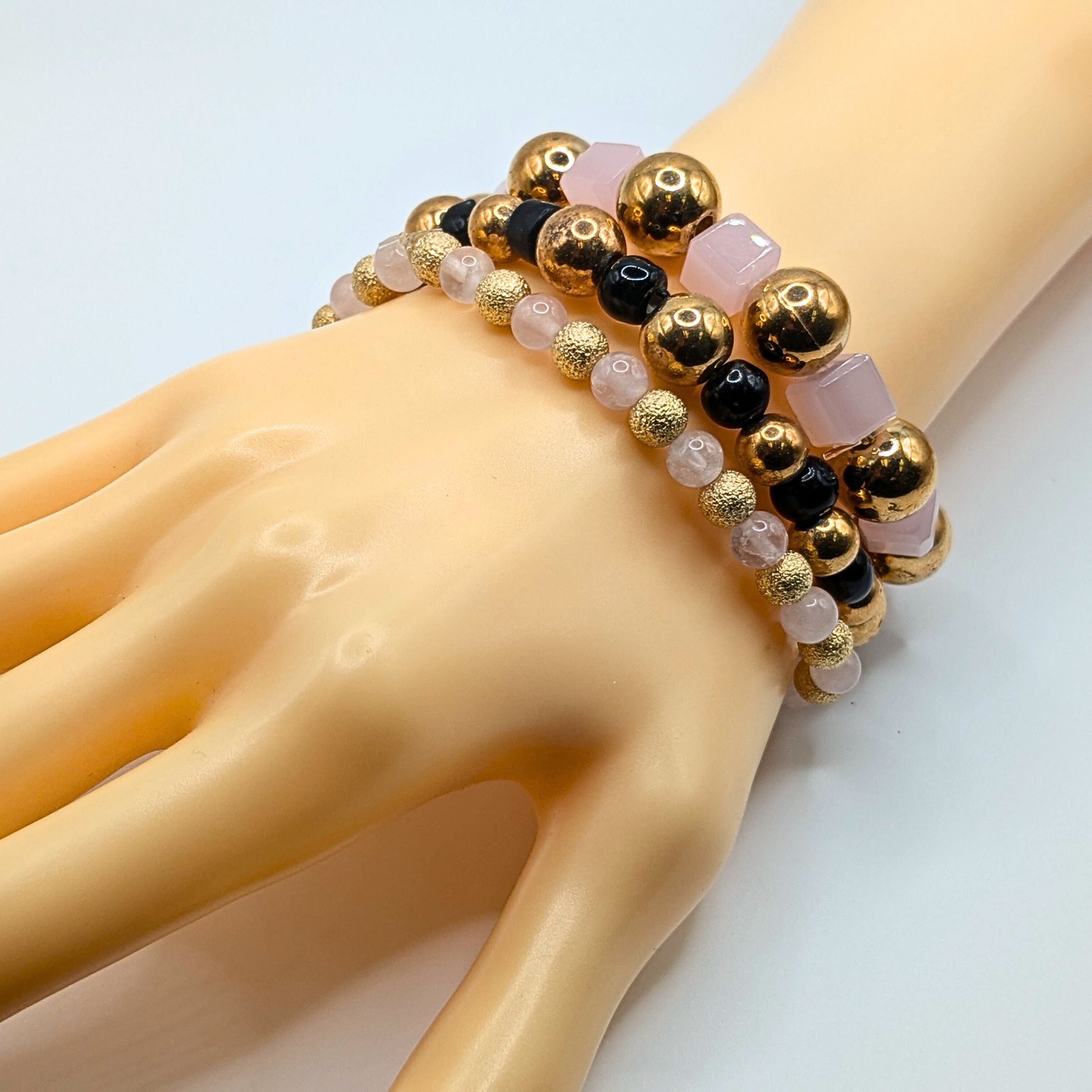 Pale Pink Beaded Bracelets for Women Jewelry Boho Beaded 3 Stacked Set image 1