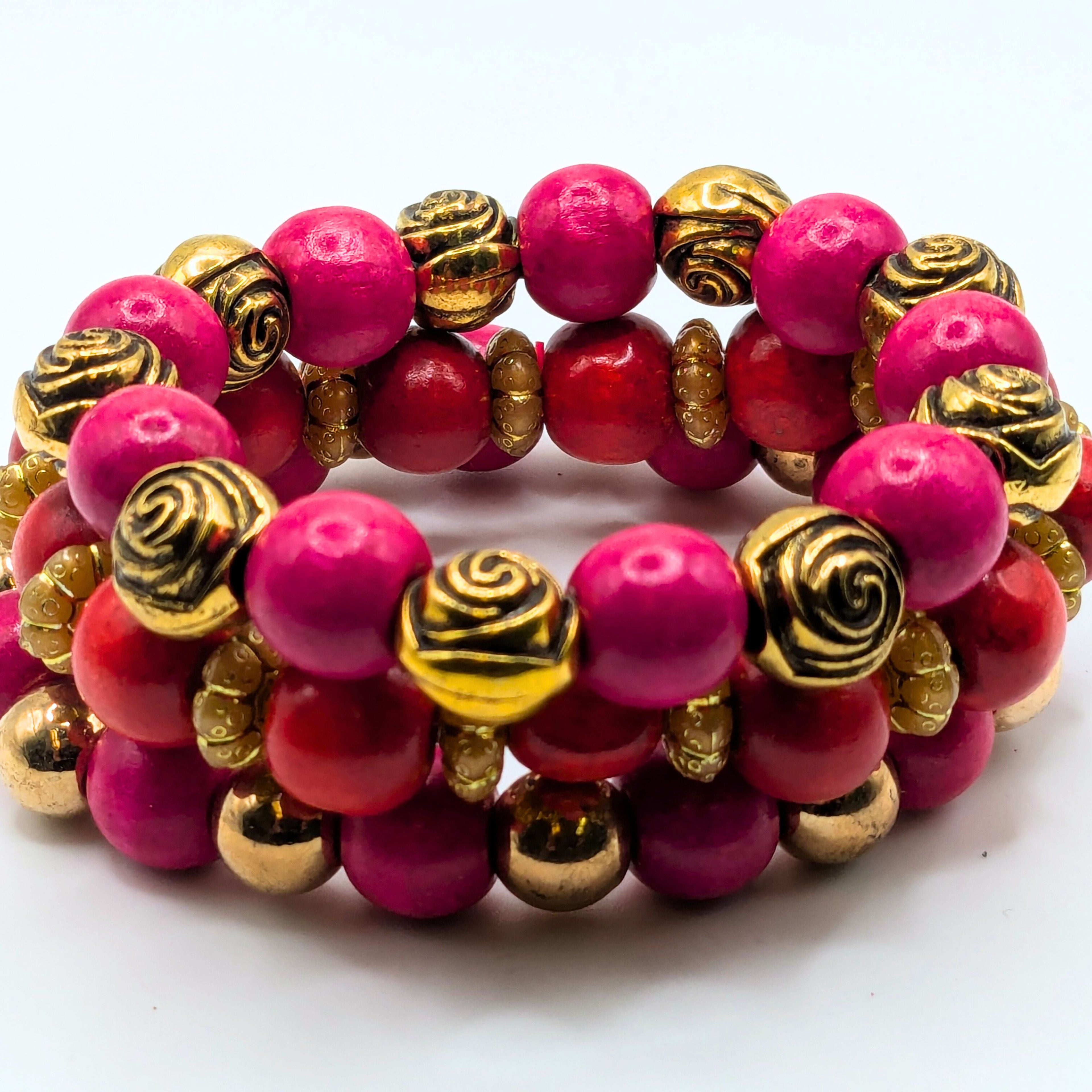 Hot Pink Beaded Bracelets for Women Jewelry Boho Beaded 3 Stacked Set image 1