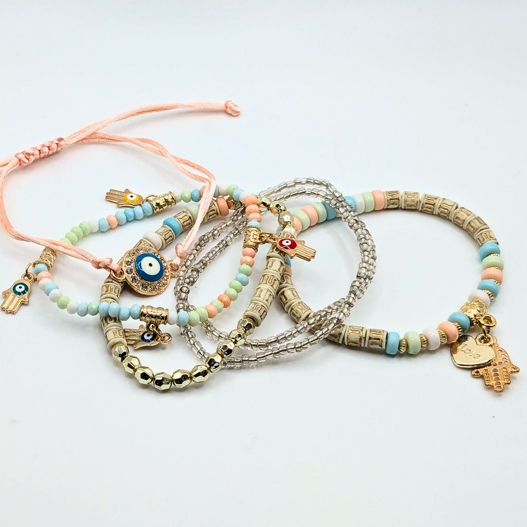 Pink And Blue Beaded Bracelets for Women Jewelry Boho Beaded 6 Stacked Set image 4