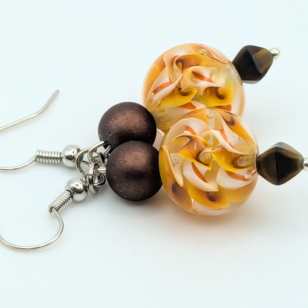 Yellow Marbled Dangle Earrings image 3