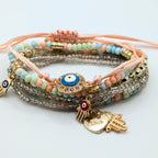 Pink And Blue Beaded Bracelets for Women Jewelry Boho Beaded 6 Stacked Set image 2