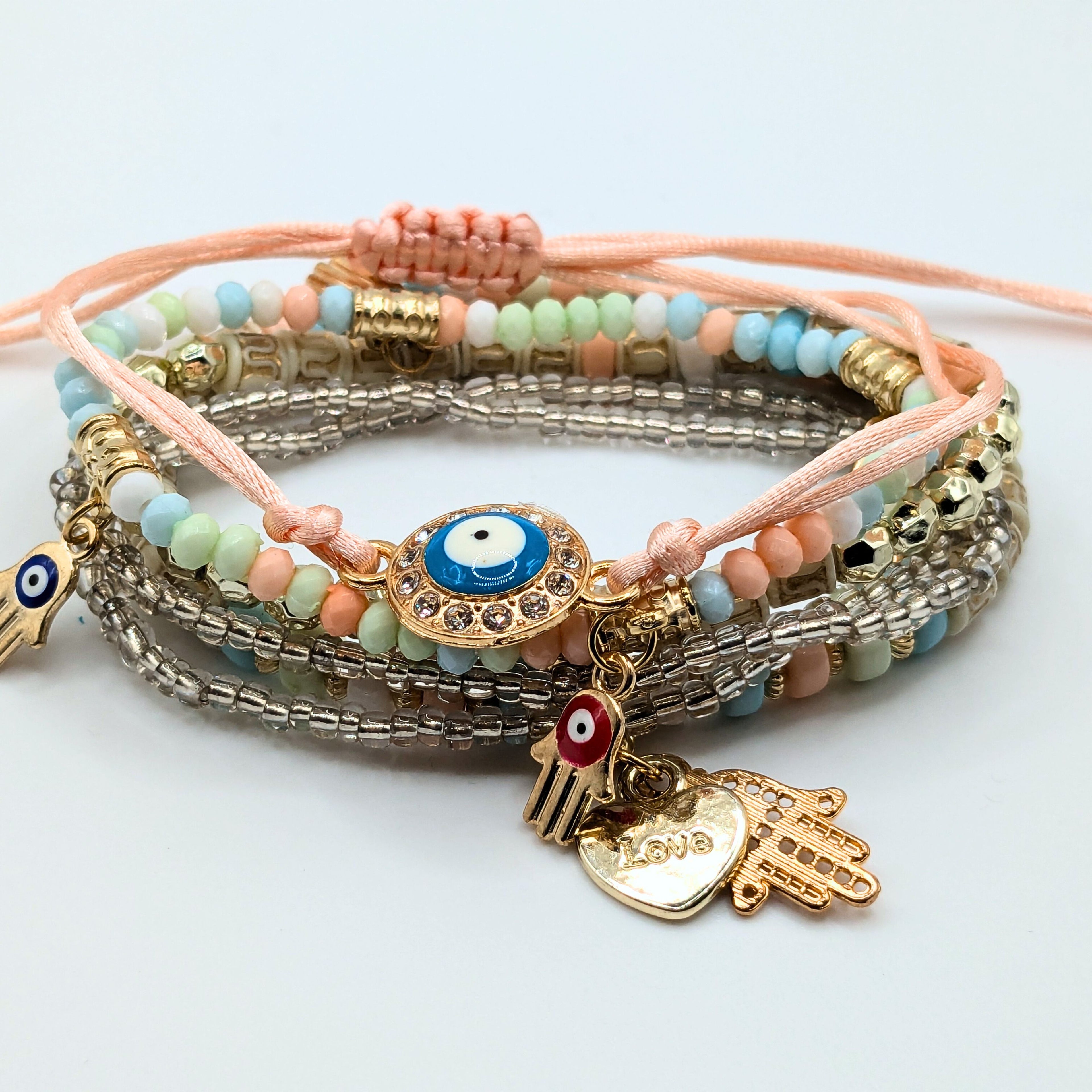 Pink And Blue Beaded Bracelets for Women Jewelry Boho Beaded 6 Stacked Set image 2