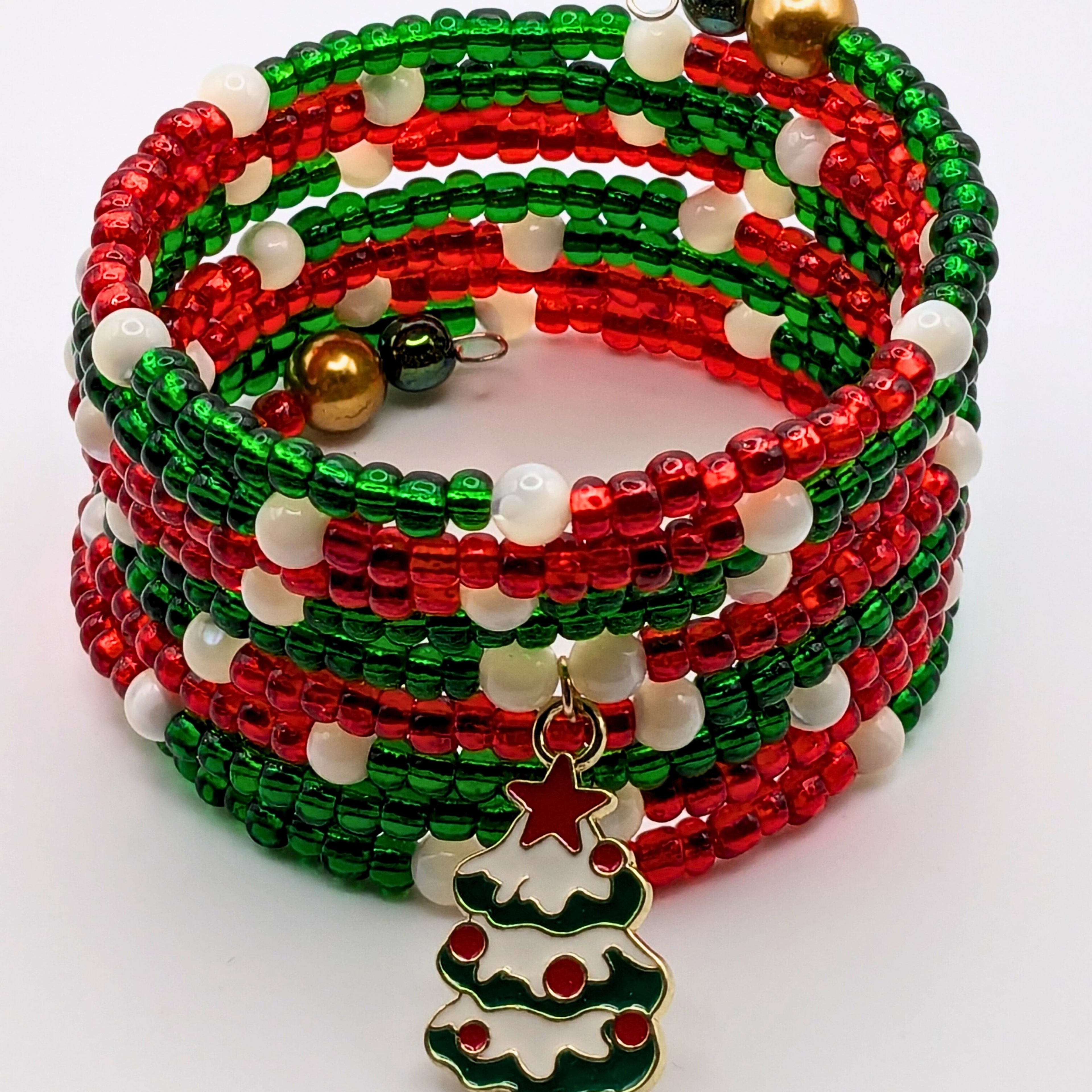 Super Chunky Christmas Beaded Wrap Cuff Bracelet image 3