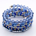 Blue Beaded Wrap Bracelet, 5 Layer Memory Wire Cuff, Mixed Blue Shades with Silver Tone Beads, Layered Stack Bracelet Jewelry