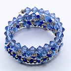 Blue Beaded Wrap Bracelet, 5 Layer Memory Wire Cuff, Mixed Blue Shades with Silver Tone Beads, Layered Stack Bracelet Jewelry