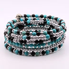 Blue Black and Silver 6-Layer Seed Bead Wrap Bracelet, Multi-Pattern Beaded Cuff Jewelry