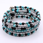 Blue Black and Silver 6-Layer Seed Bead Wrap Bracelet, Multi-Pattern Beaded Cuff Jewelry