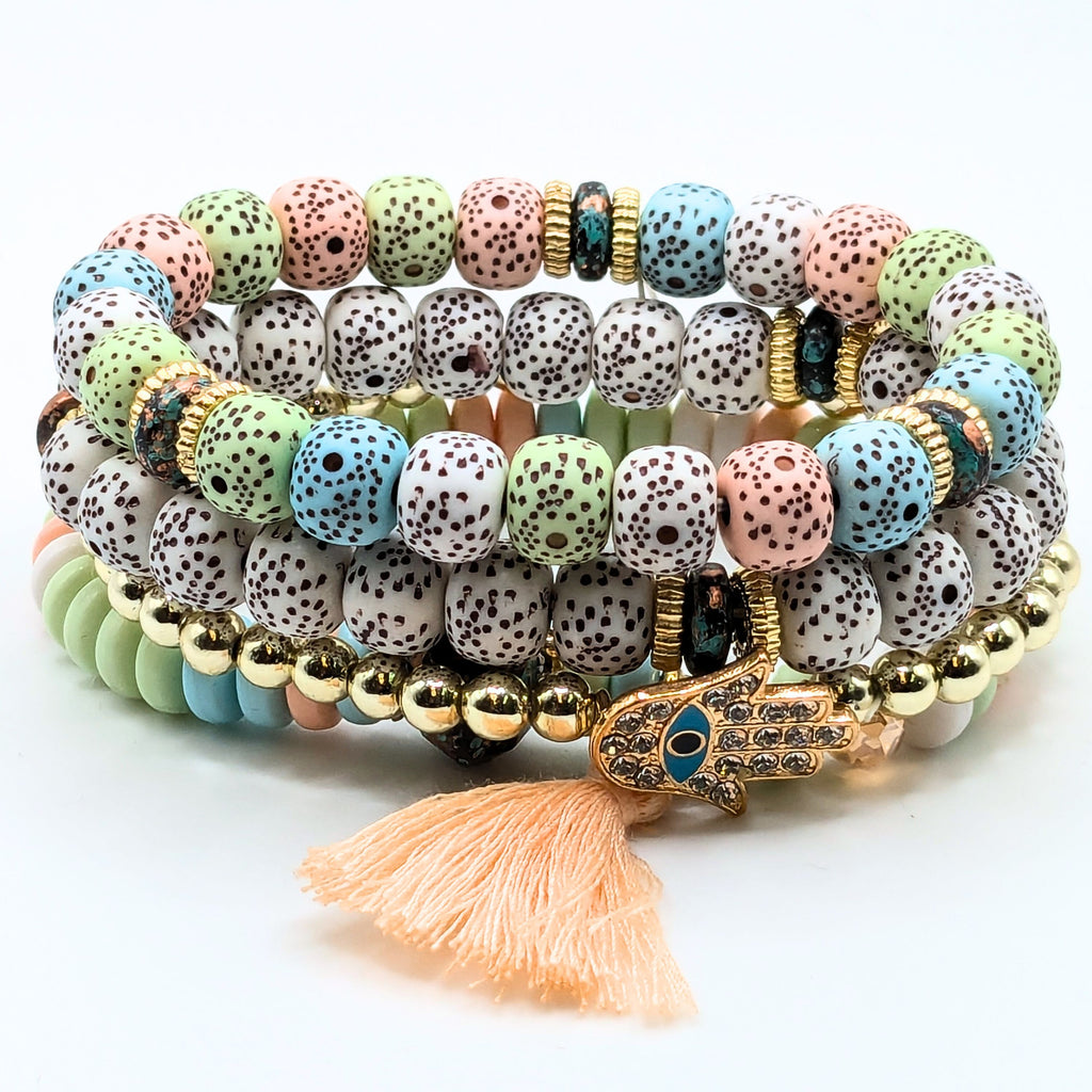 Pastel Beaded Bracelets for Women Jewelry Boho Beaded 4 Stacked Set image 1