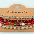 Red And Cream Beaded Bracelets for Women Jewelry Boho Beaded 4 Stacked Set image 4