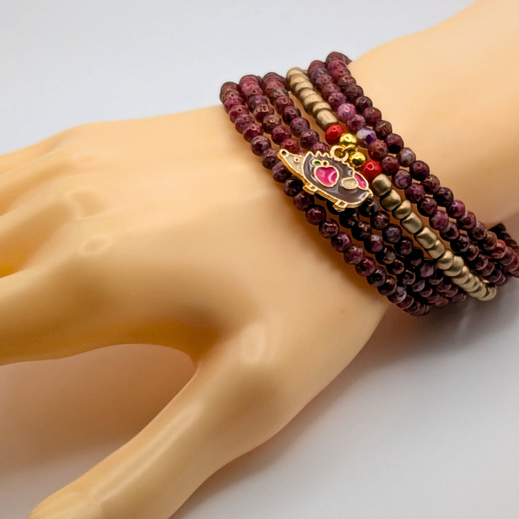 Hedgehog Beaded Wrap Cuff Bracelet image 1