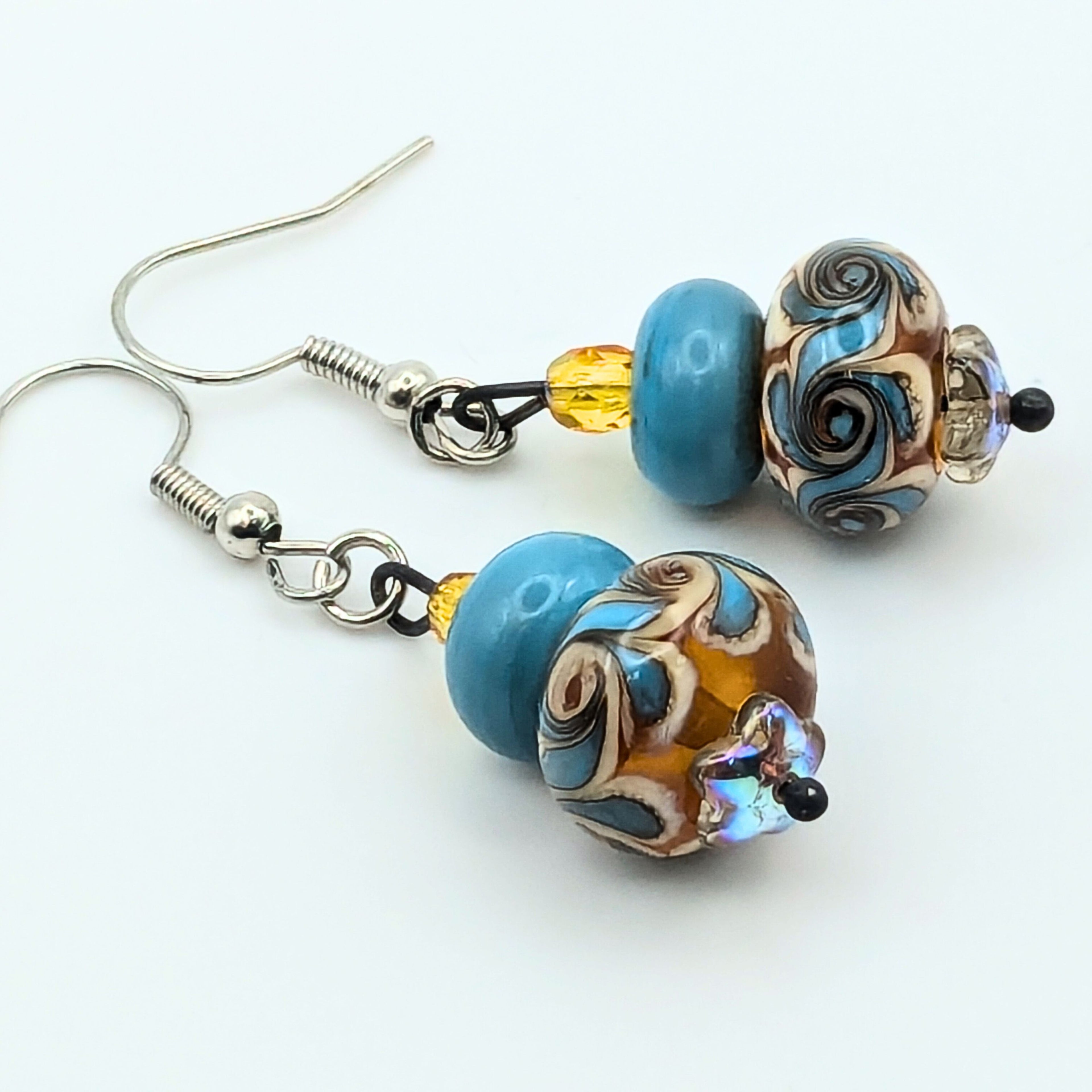 Light Blue And Yellow Swirl Dangle Earrings image 3