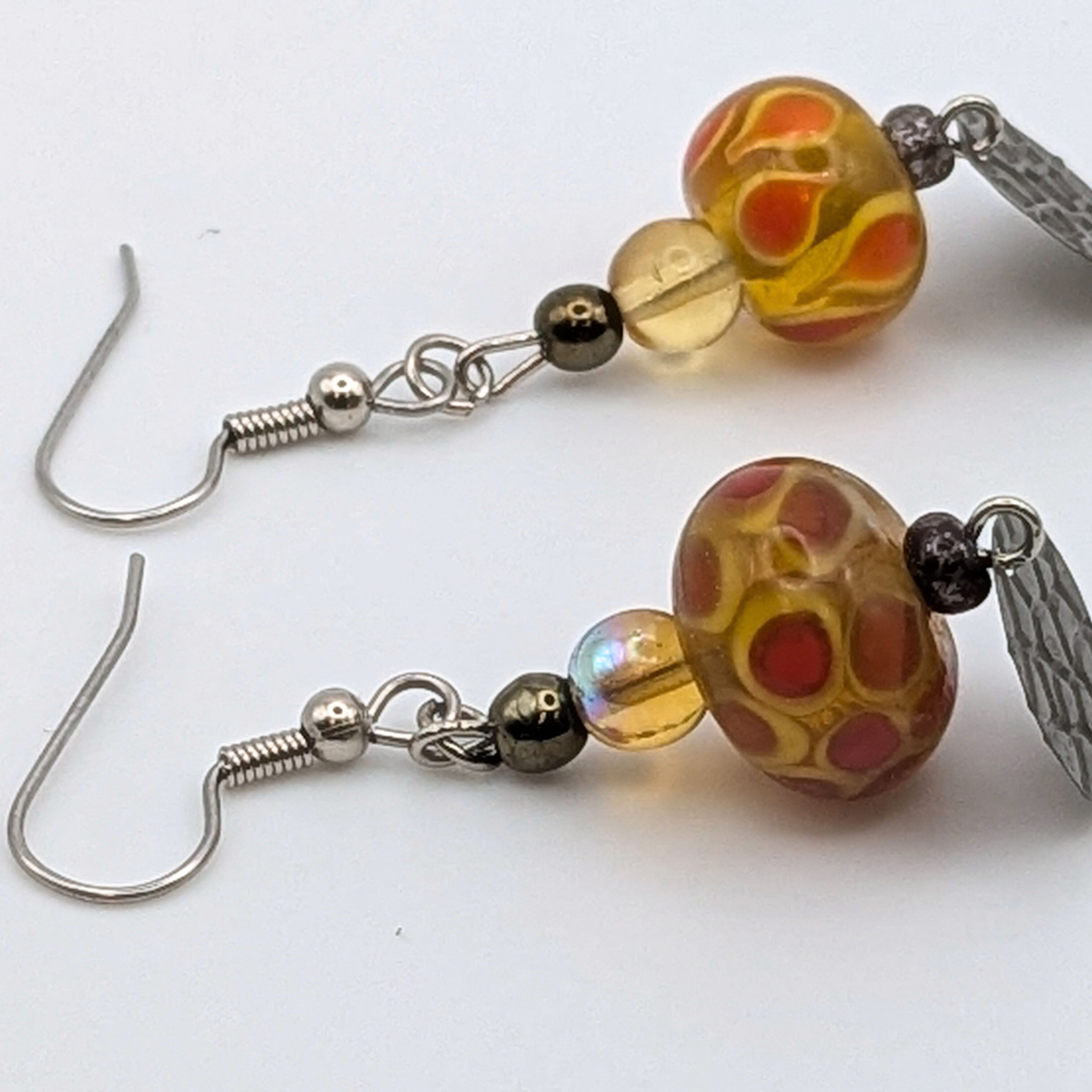 Yellow And Red Marbled Dangle Earrings image 5
