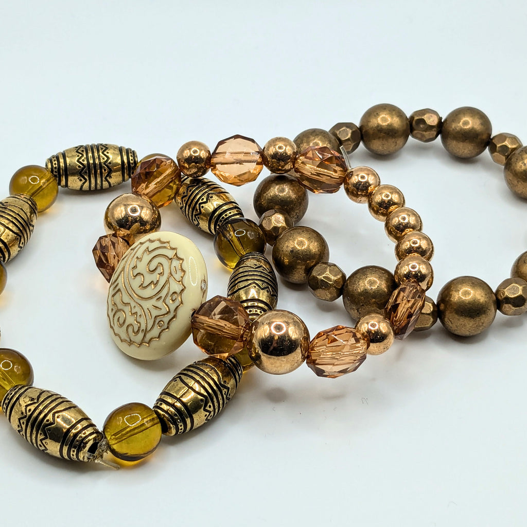 Brown Beaded Bracelets for Women Jewelry Boho Beaded 3 Stacked Set image 1
