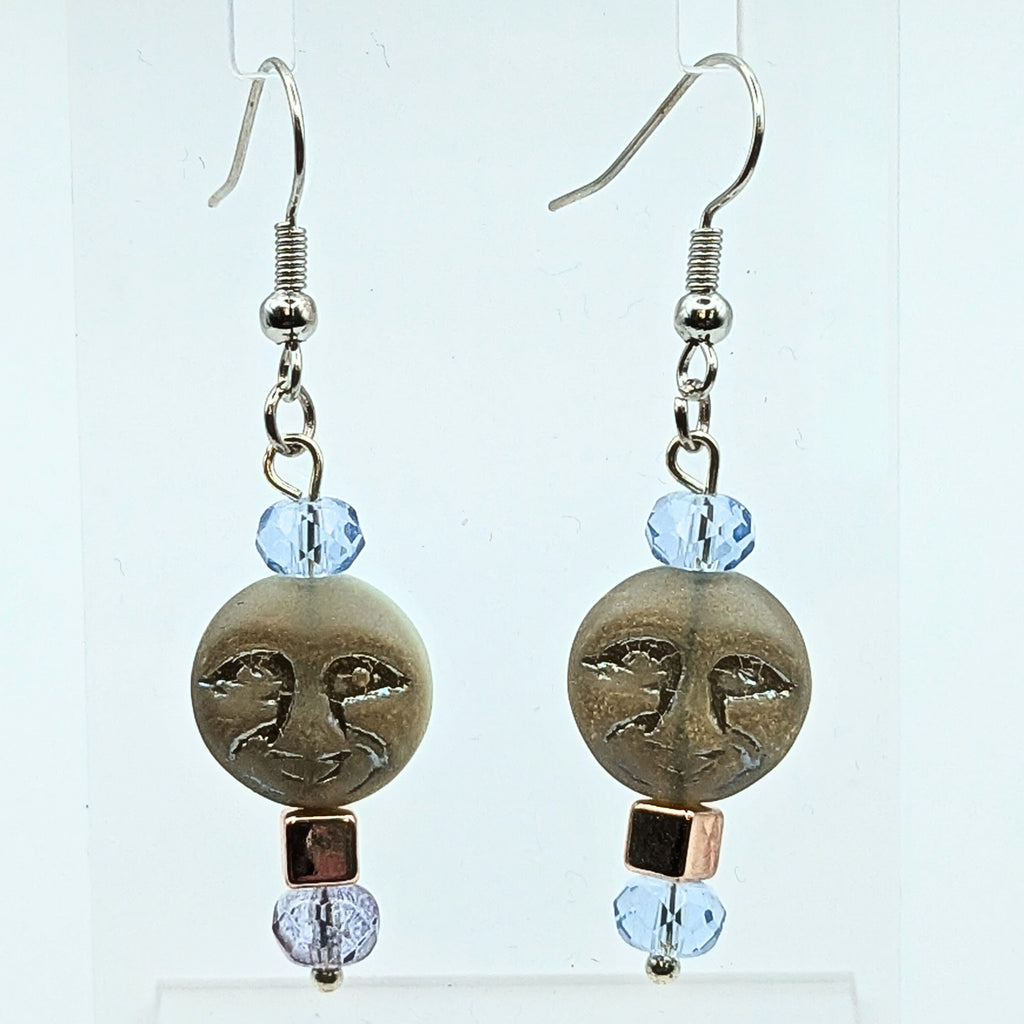 Czech Glass Moon Face Dangle Earrings image 0