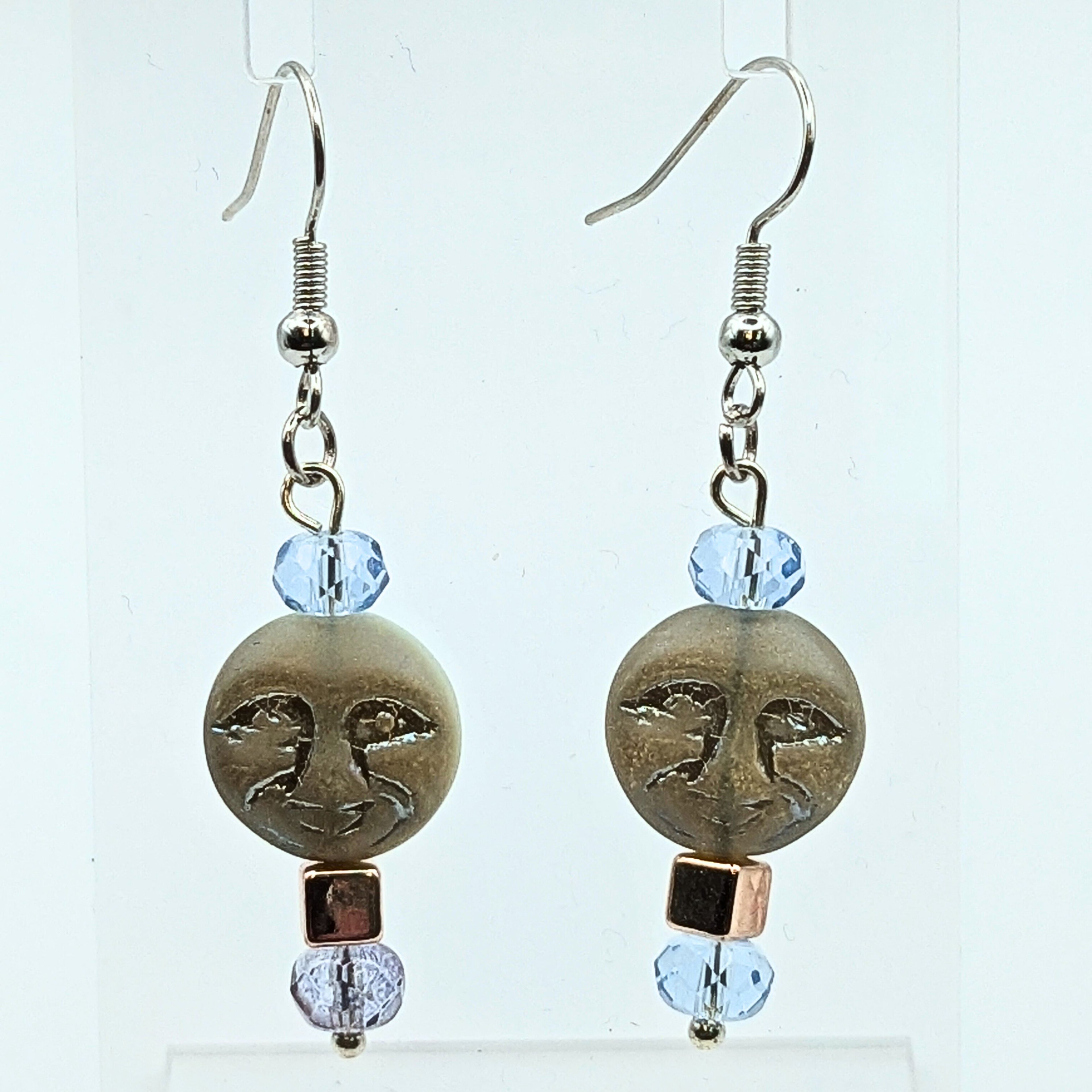 Czech Glass Moon Face Dangle Earrings image 0