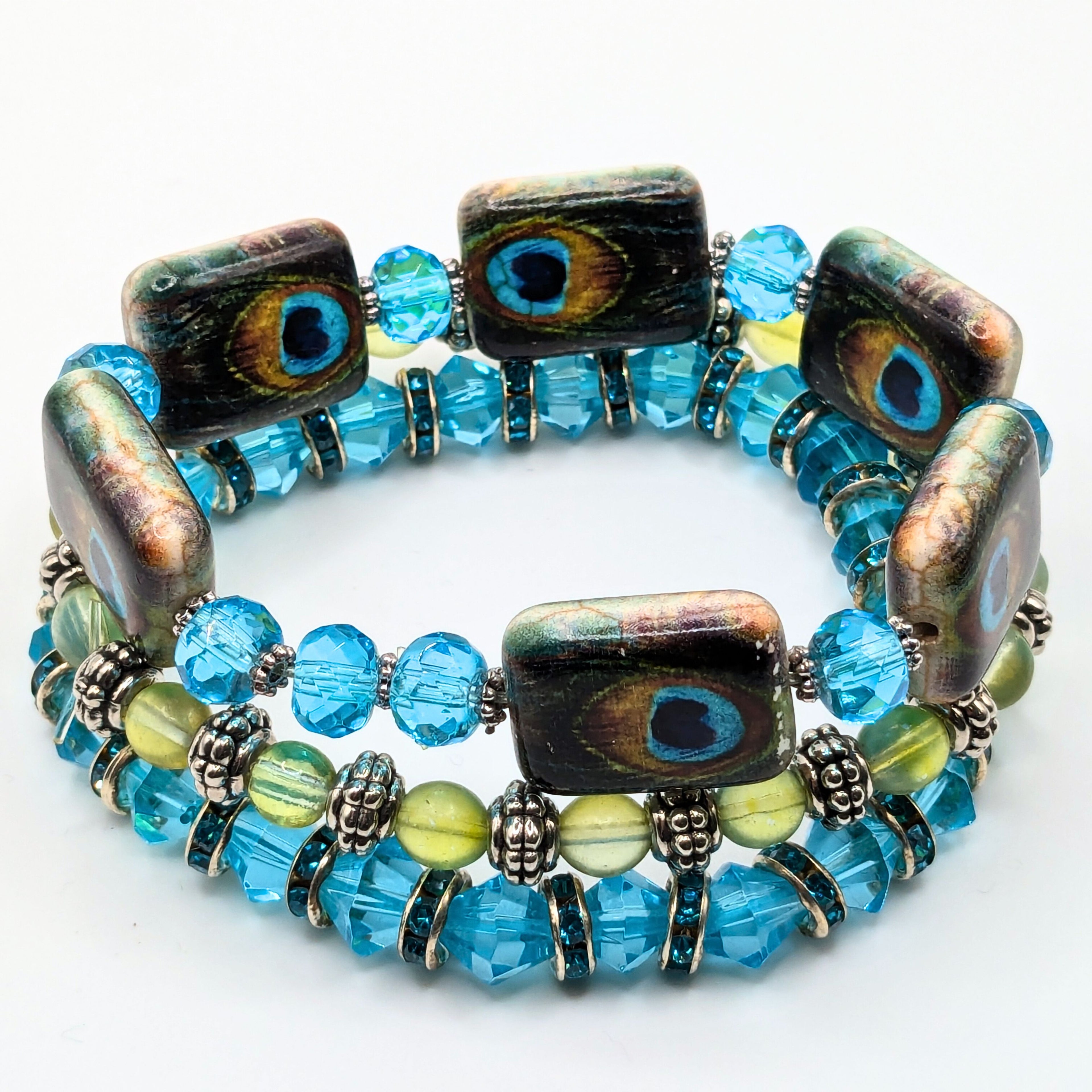 Peacock Beaded Bracelets for Women Jewelry Boho Beaded 3 Stacked Set image 3