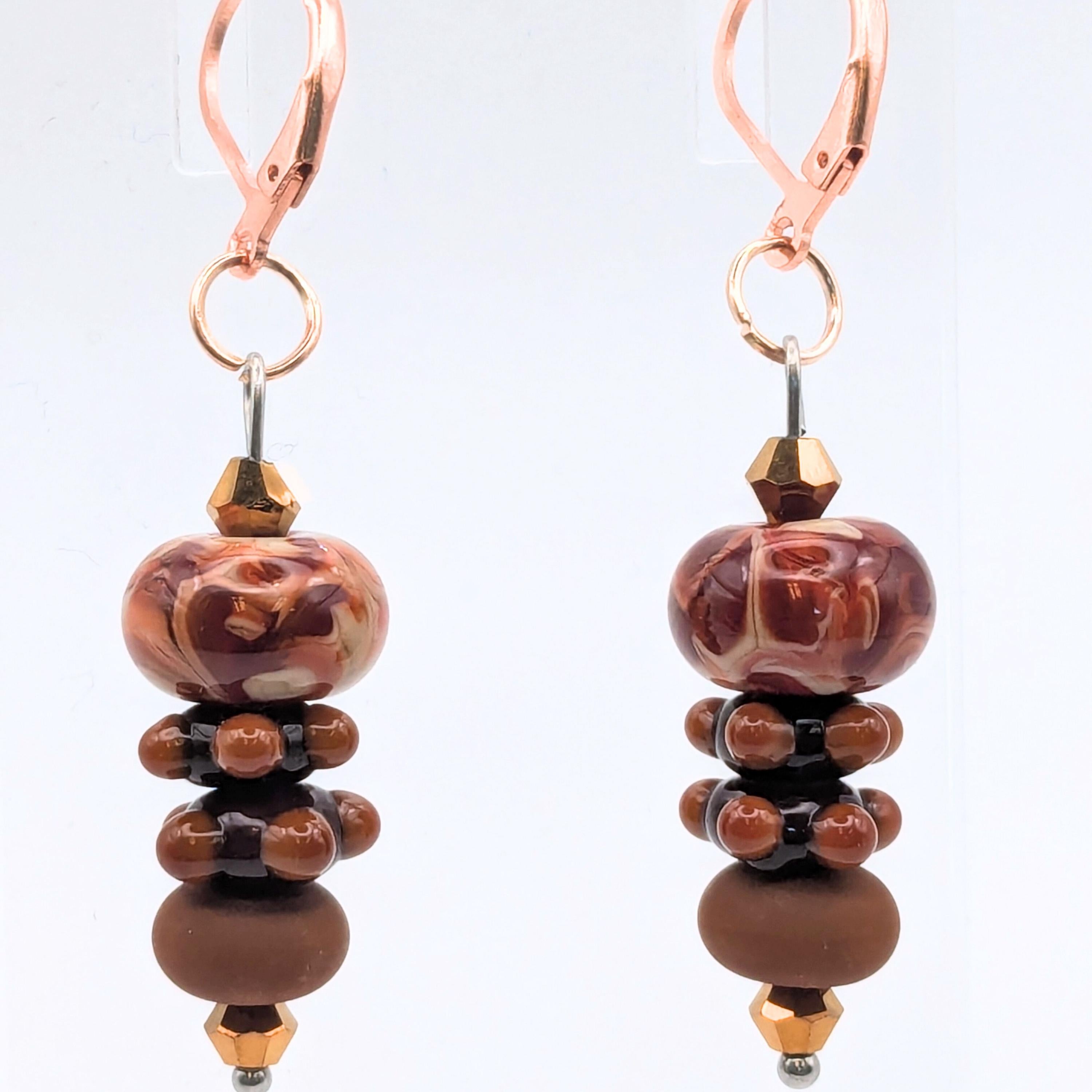 Brown Stacked Dangle Earrings image 2