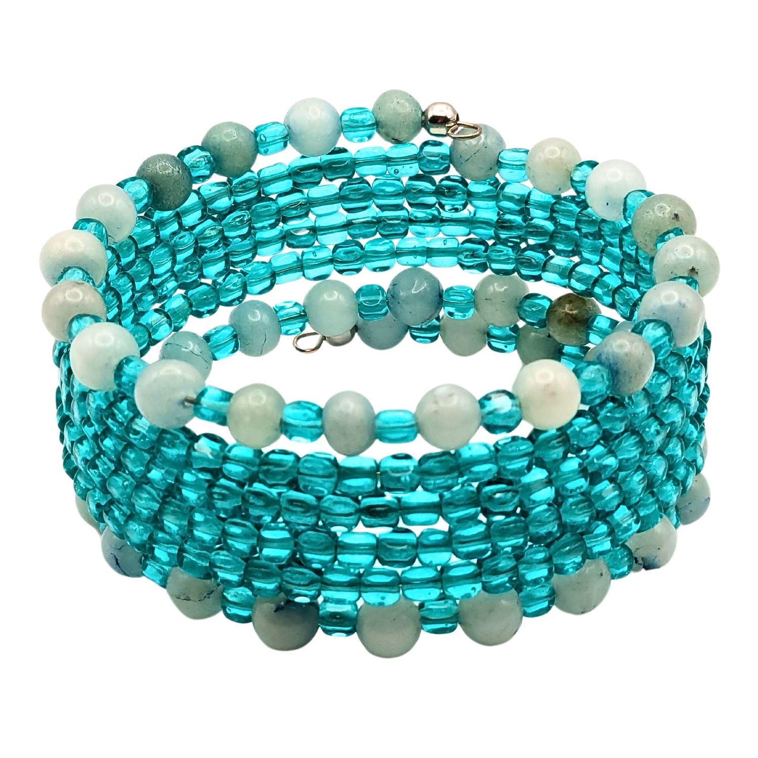 6 Layer Teal Beaded Cuff Bracelet image 2