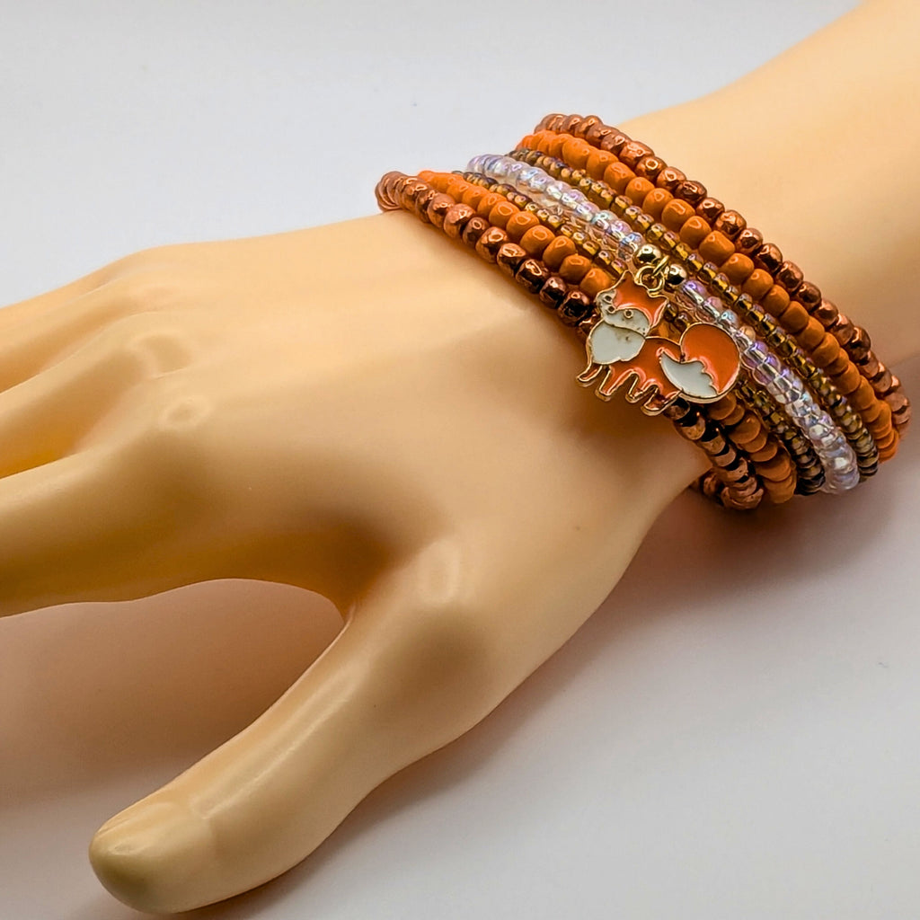Beaded Cuff Bracelet With Orange Fox And Flower image 1