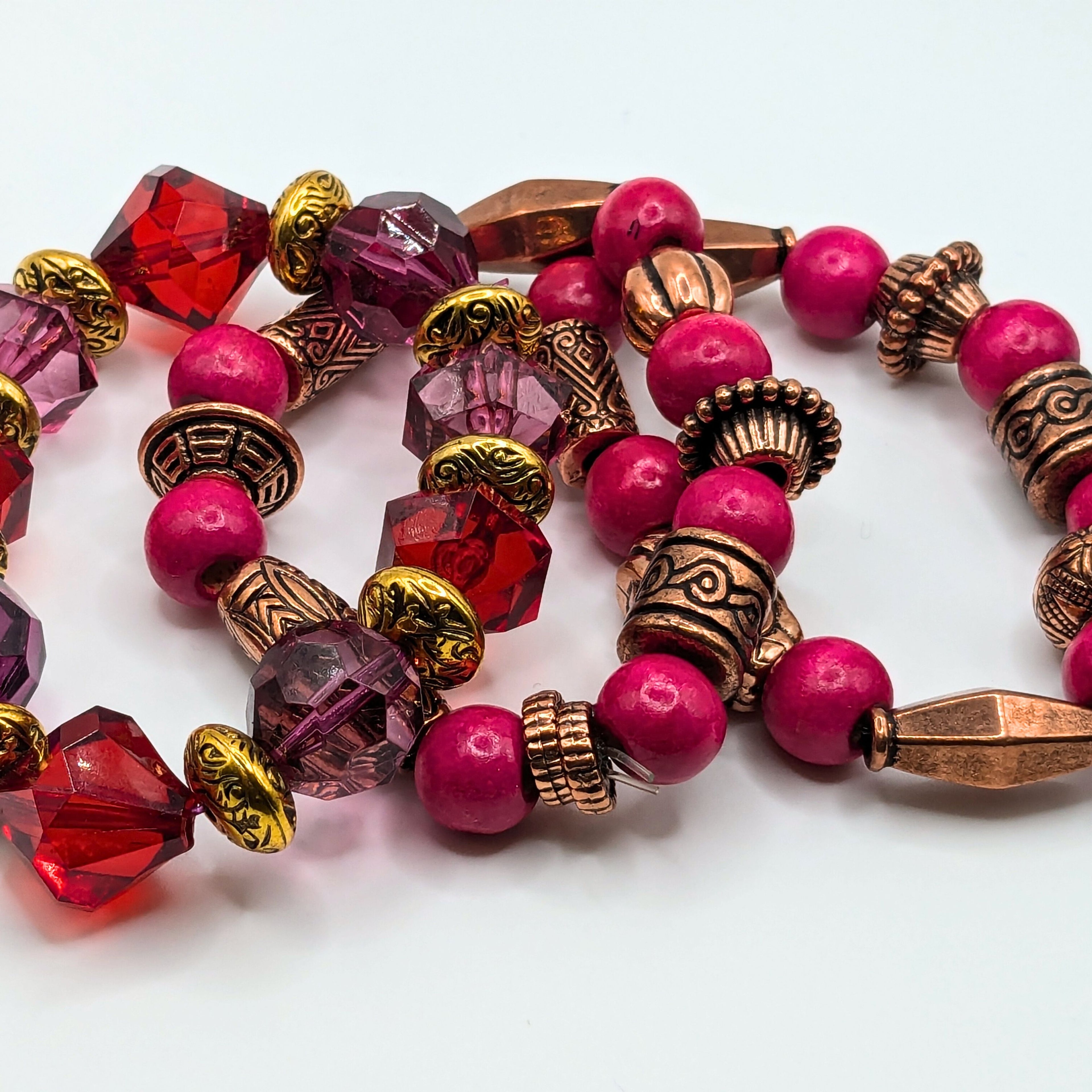 Hot Pink Beaded Bracelets for Women Jewelry Boho Beaded 3 Stacked Set image 3