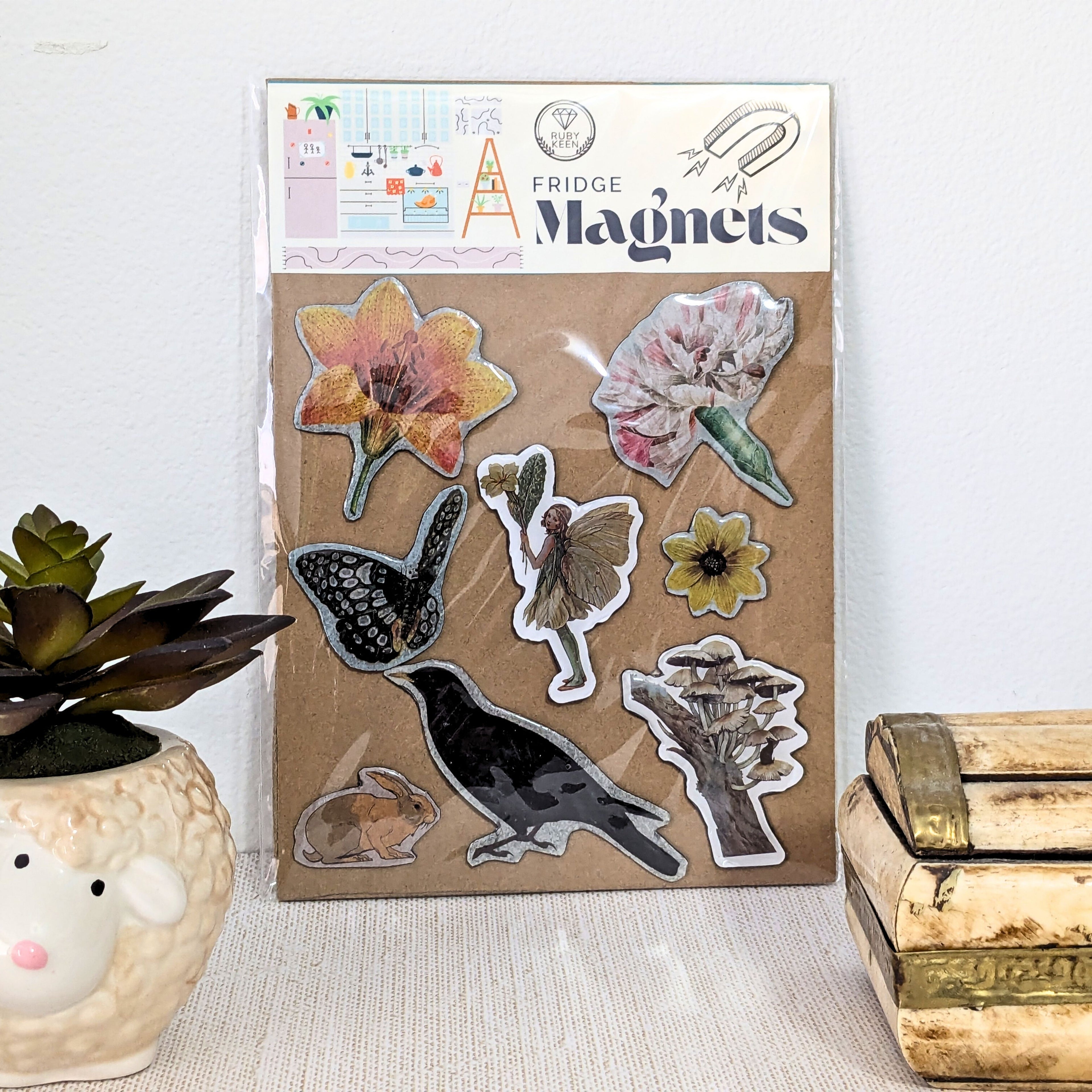 Nature Themed Fridge Magnets Kitchen Decor Fairy Magnets Butterfly, Birds Refrig image 2
