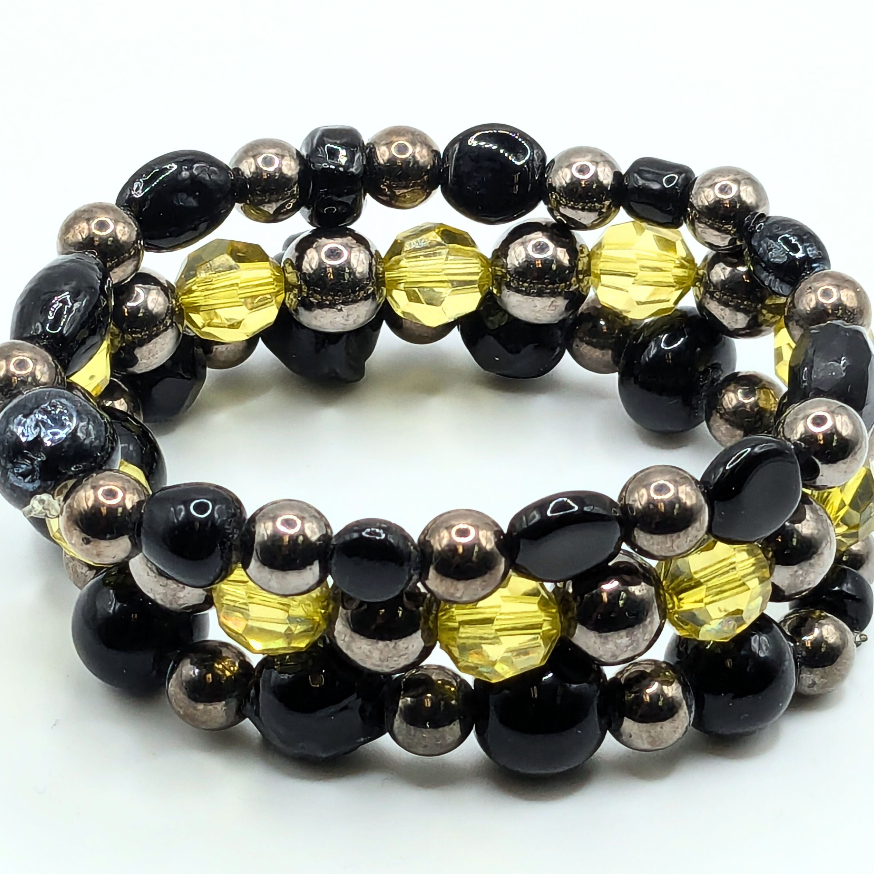 Black Mix Beaded Bracelets for Women Jewelry Boho Beaded 3 Stacked Set image 4