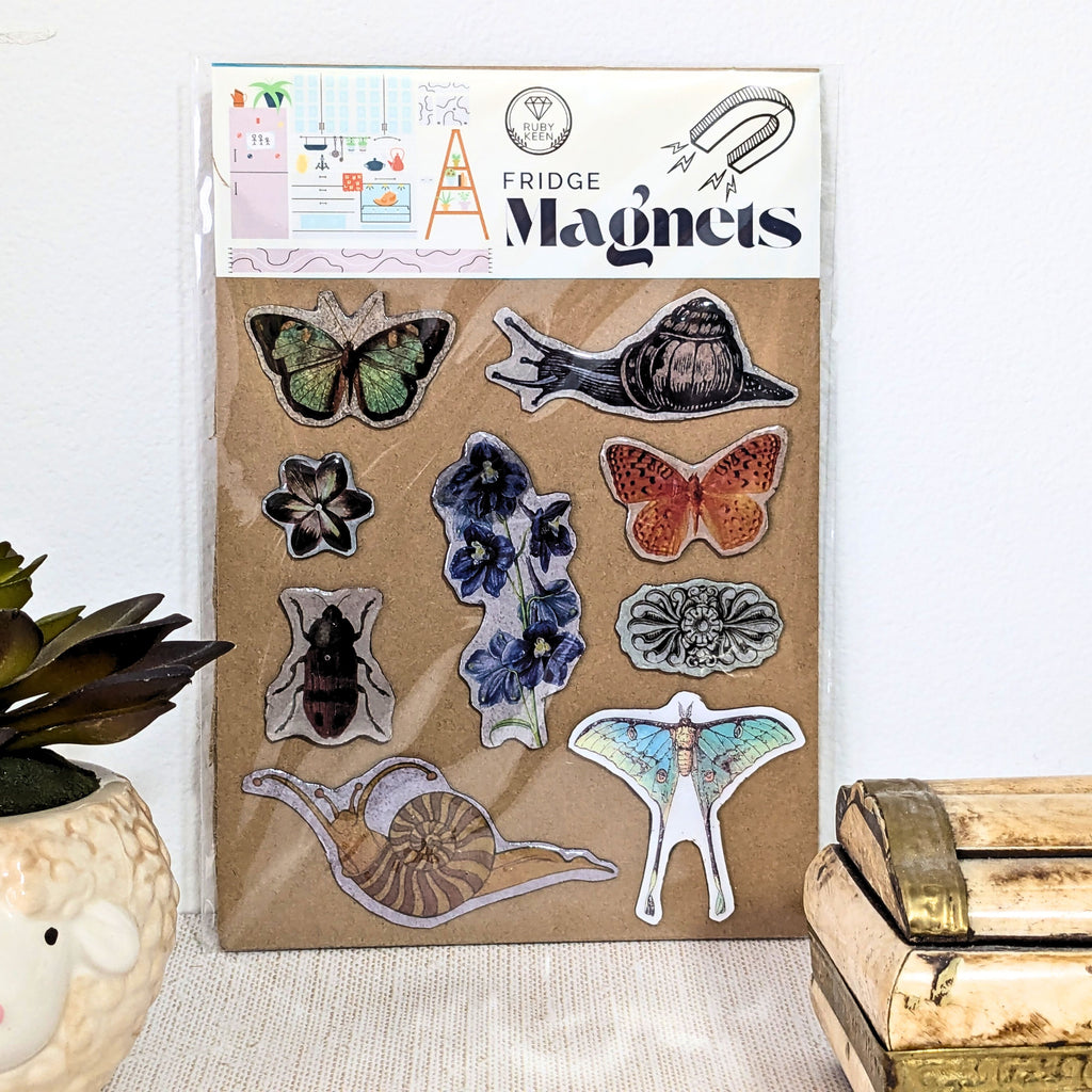 Handmade Nature Fridge Magnets, Flowers, Birds, Butterflies, Woodland Cottage image 3