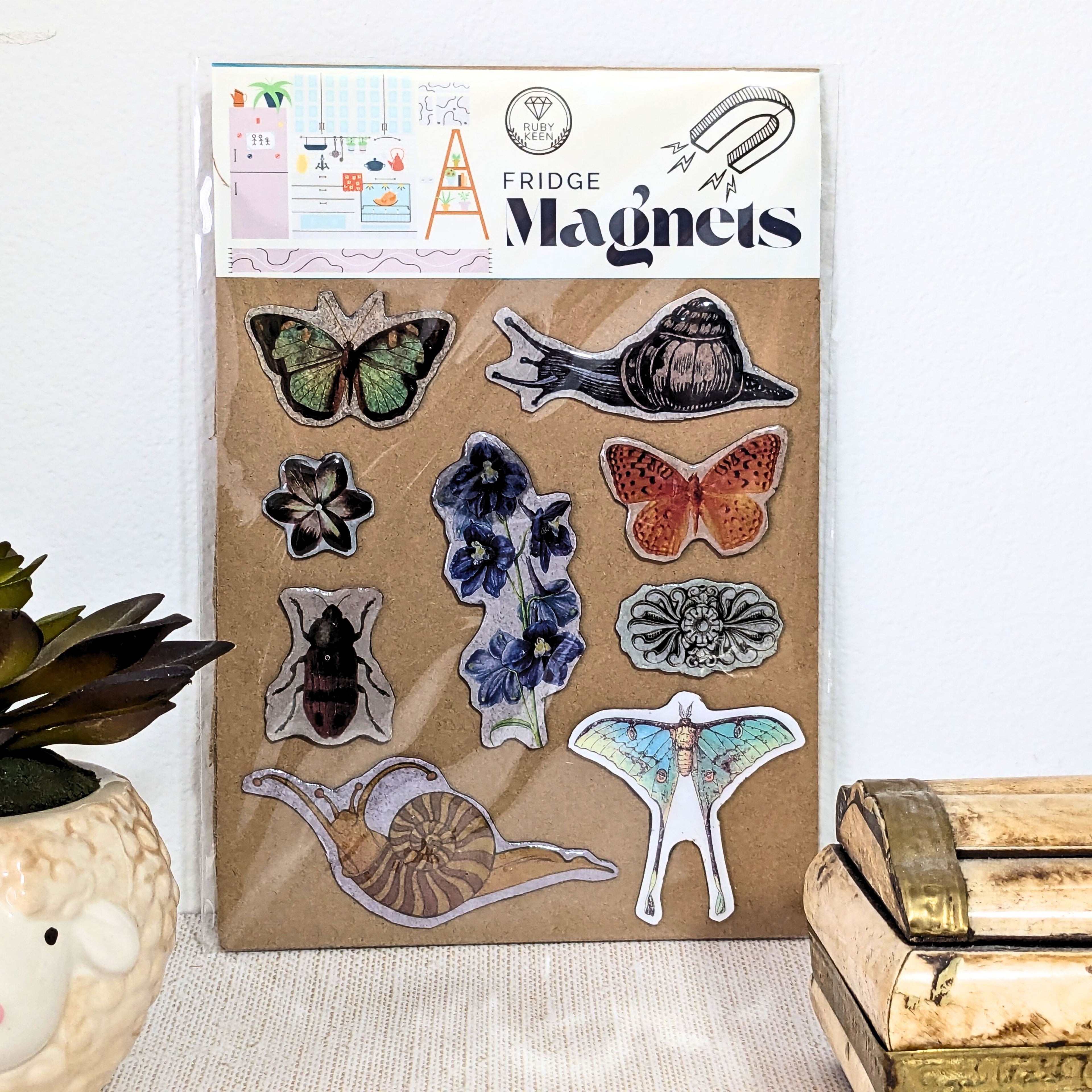 Handmade Nature Fridge Magnets, Flowers, Birds, Butterflies, Woodland Cottage image 3