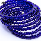 Cobalt Blue Seed Bead Bracelet, 7 Layer Memory Wire Wrap Cuff, Solid Blue Beaded Jewelry with Silver Accents, Bold Blue Statement Bracelet