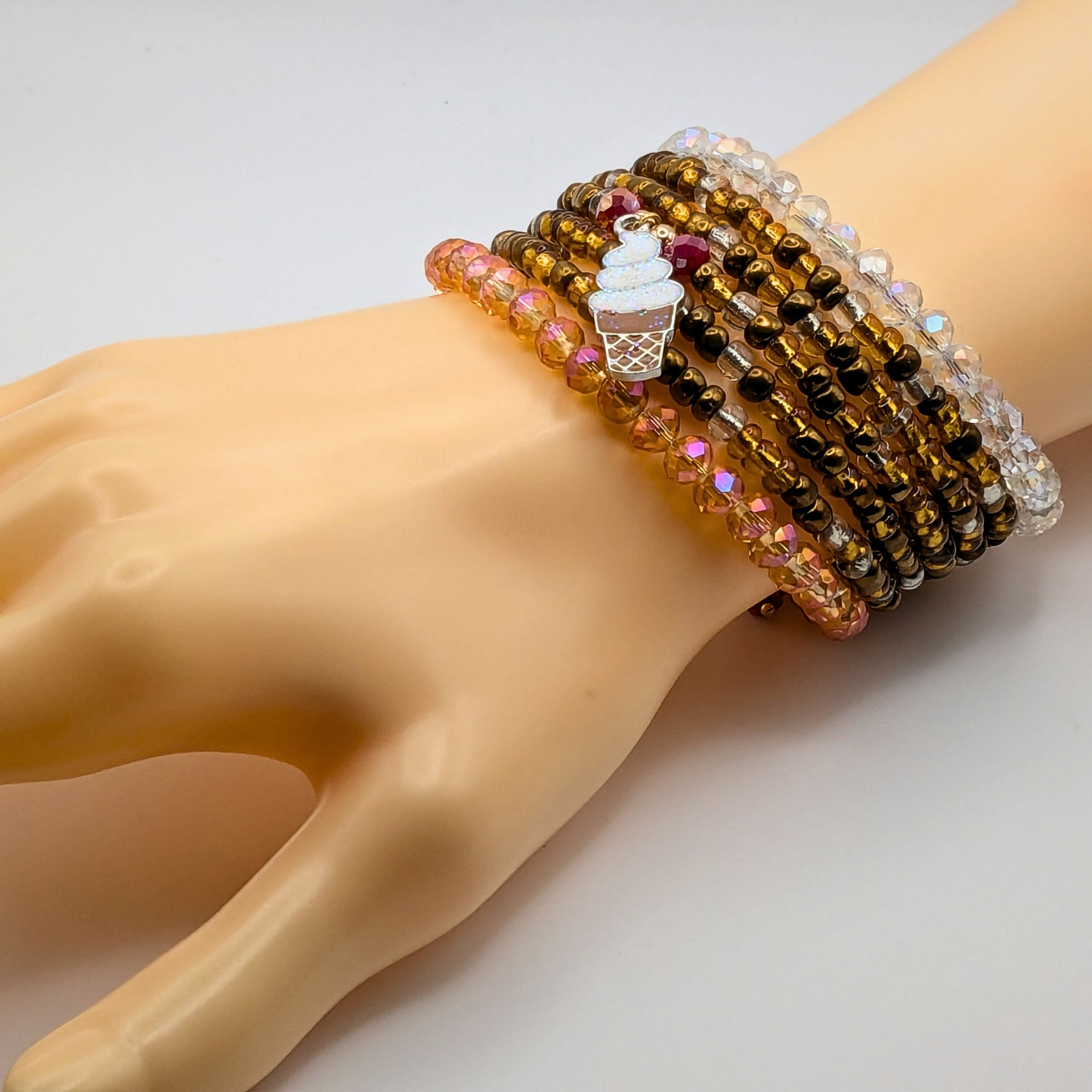 Beaded Cuff Bracelet With Vanilla Ice Cream Scoop image 1