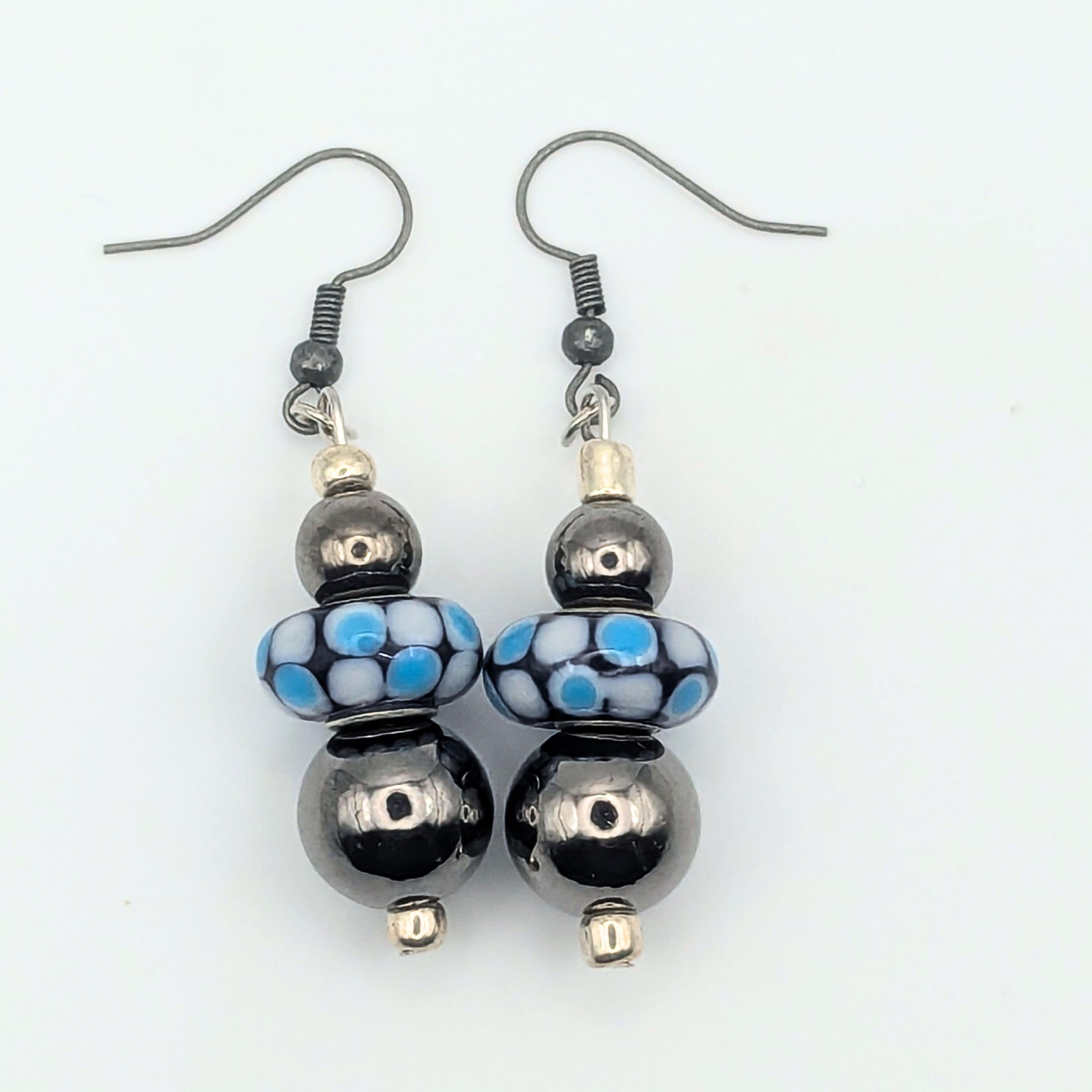 Chunky Silver And Blue Dangle Earrings image 1