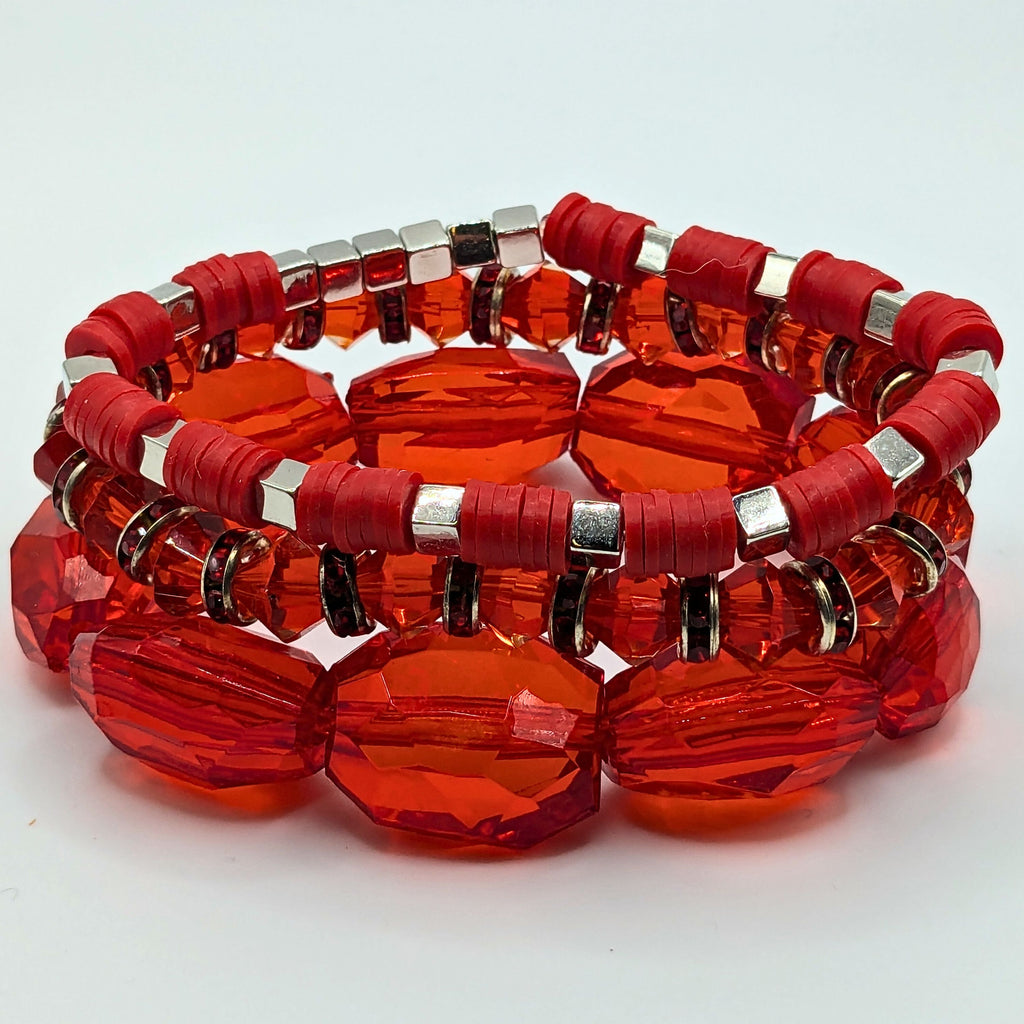 Red Beaded Bracelets for Women Jewelry Boho Beaded 3 Stacked Set image 1
